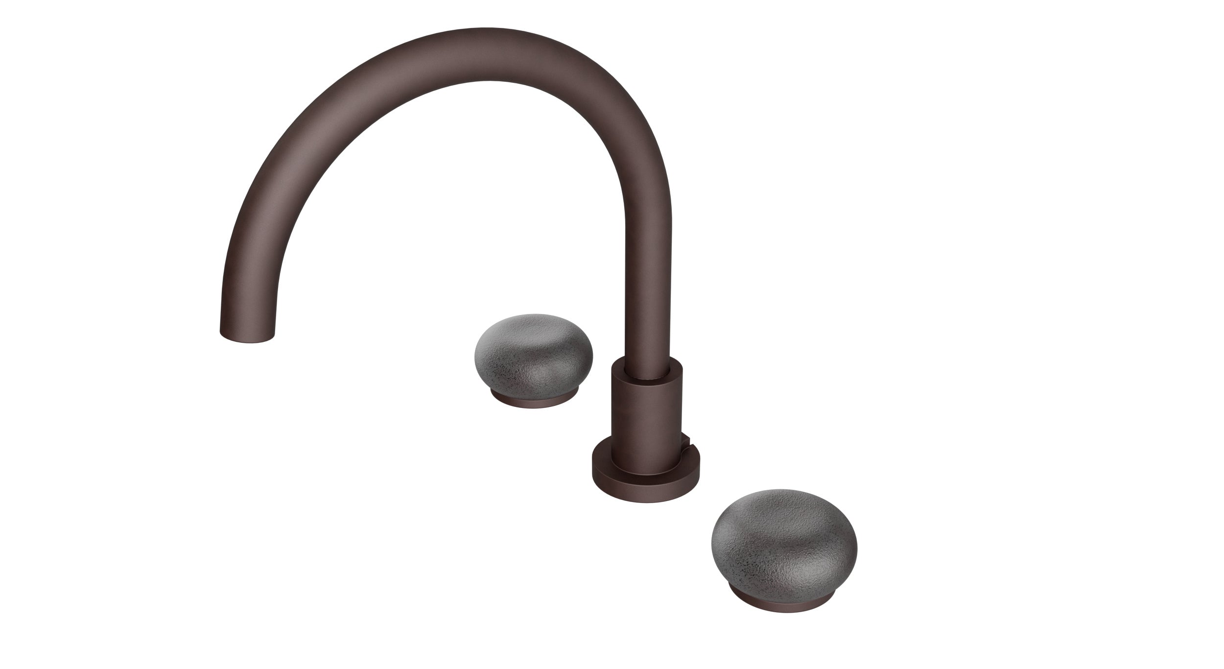 Foundry Two Handle Deck Mount Gooseneck Bath Trim with Pebble Ceramic Knob Handles in Architectural Copper