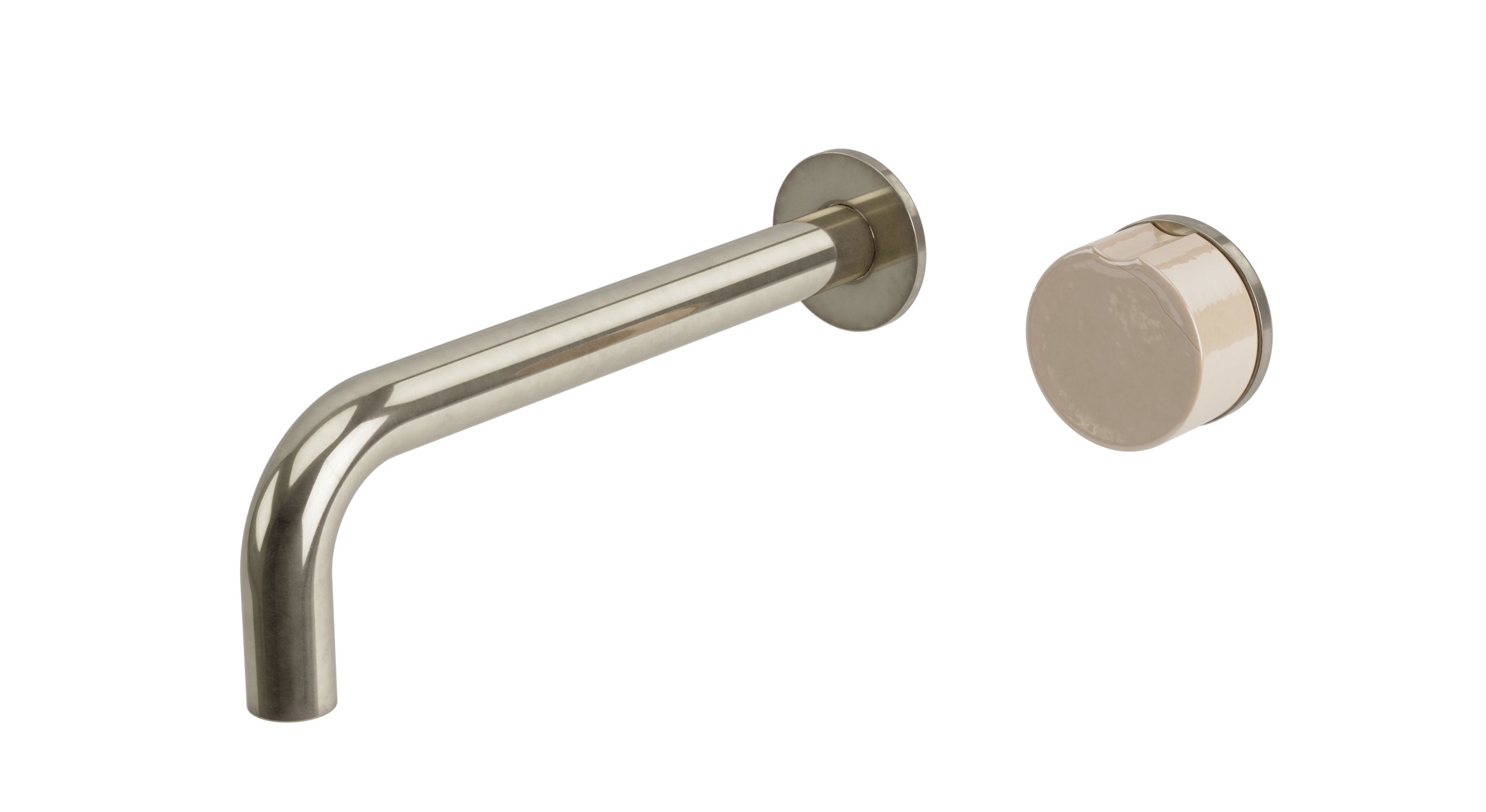 Foundry One Handle Wall Mount 7.5" Lavatory Faucet with Groove Ceramic Knob Handle in French Nickel