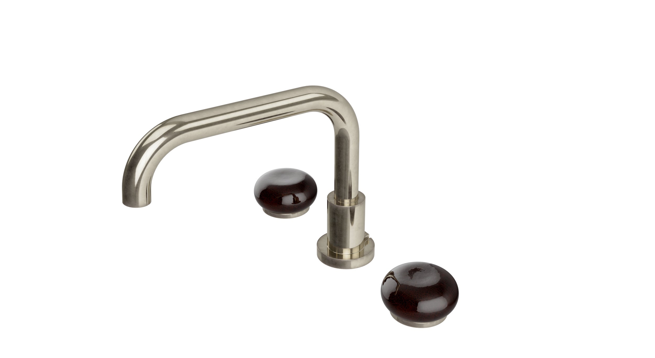 Foundry Two Handle Deck Mount Squaretop Bath Trim with Pebble Ceramic Knob Handles in French Nickel