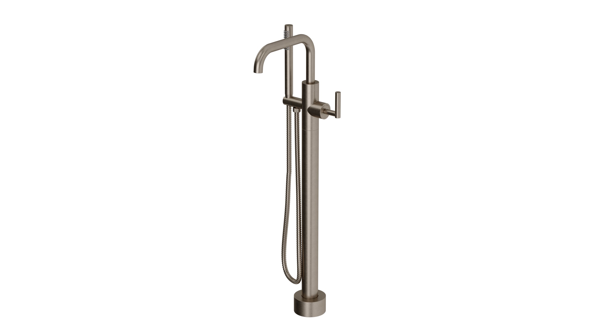 Contour One Handle Floor Mount Squaretop Bath Trim with Hand Shower and Soft Lever Handle in Antique Nickel