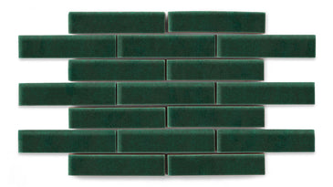 1x4 Half Offset Sheeted Original Ceramic Mosaic Tile in Evergreen Gloss