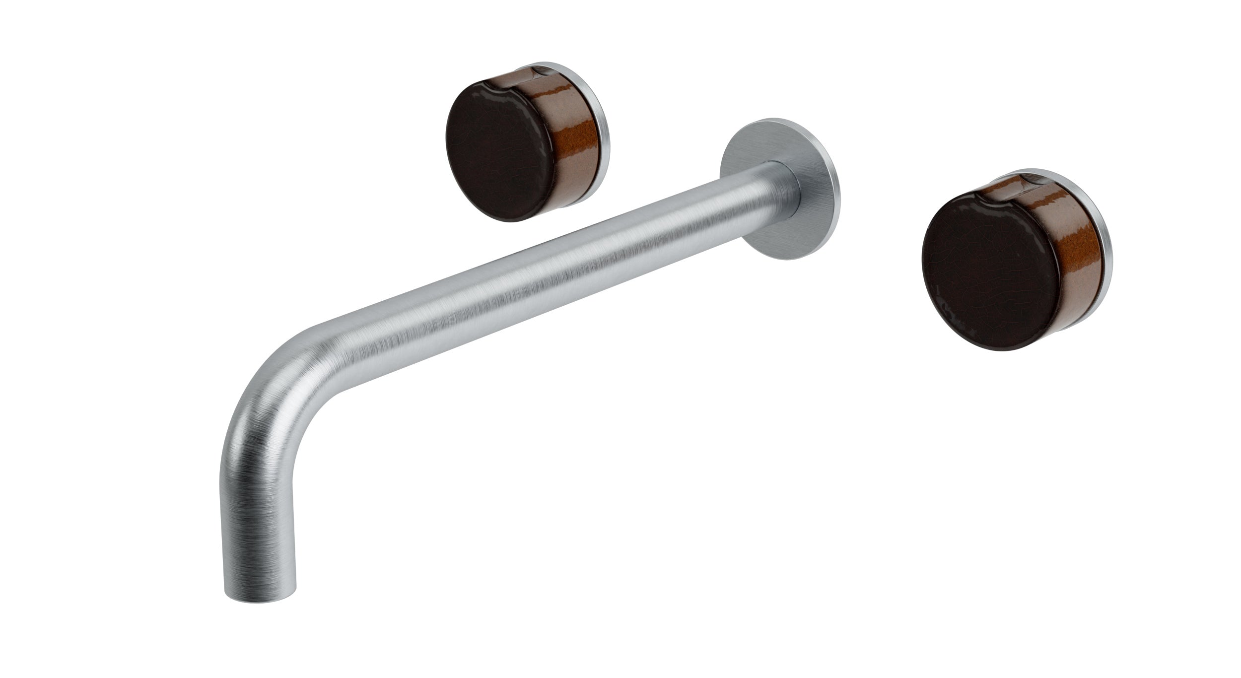 Foundry Two Handle Wall Mount 10" Lavatory Faucet with Groove Ceramic Knob Handles in Satin Chrome