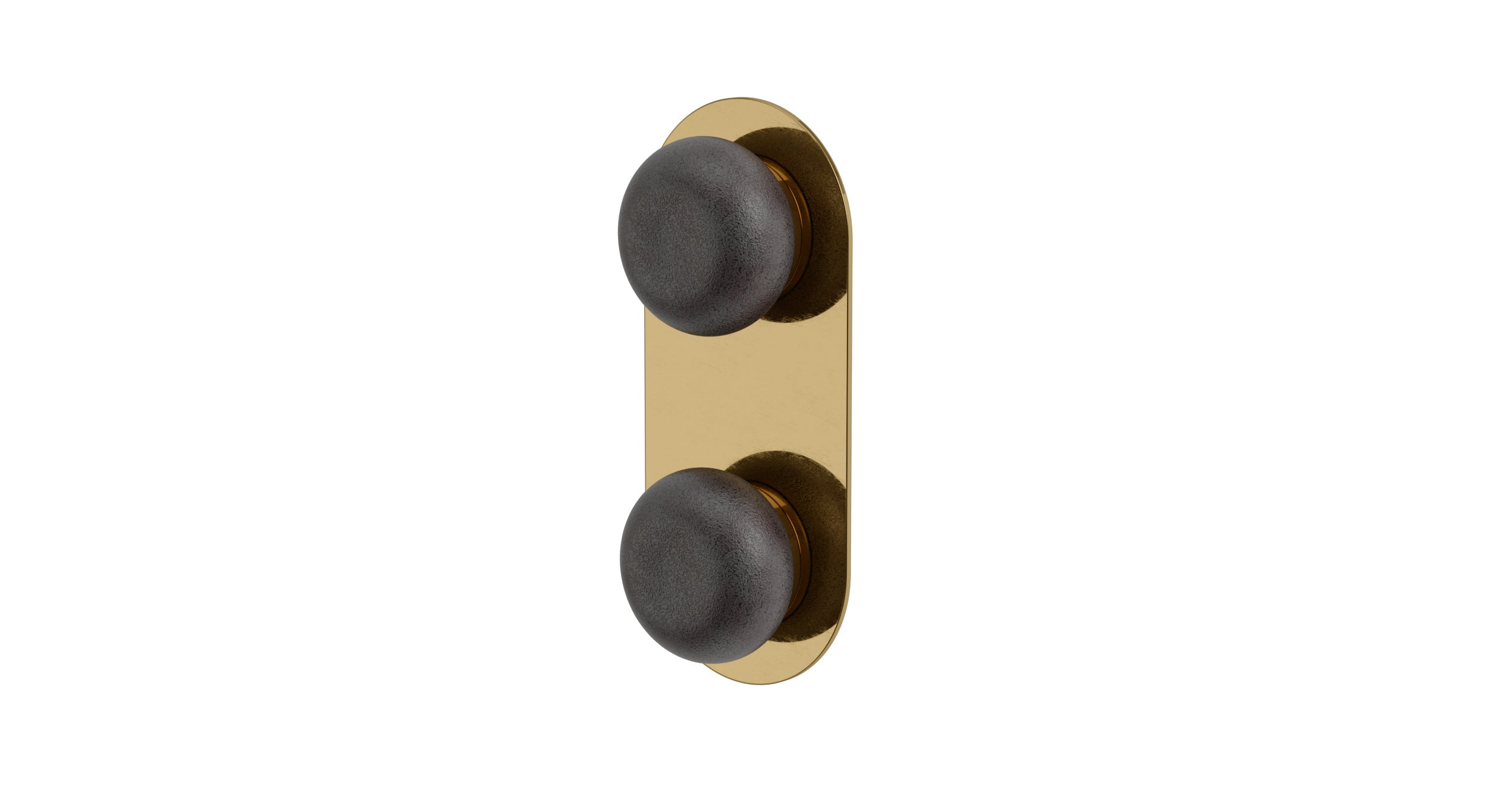 Foundry Two Handle Wall Mount Shower Trim with Pebble Ceramic Knob Handles in Uncoated Polished Brass