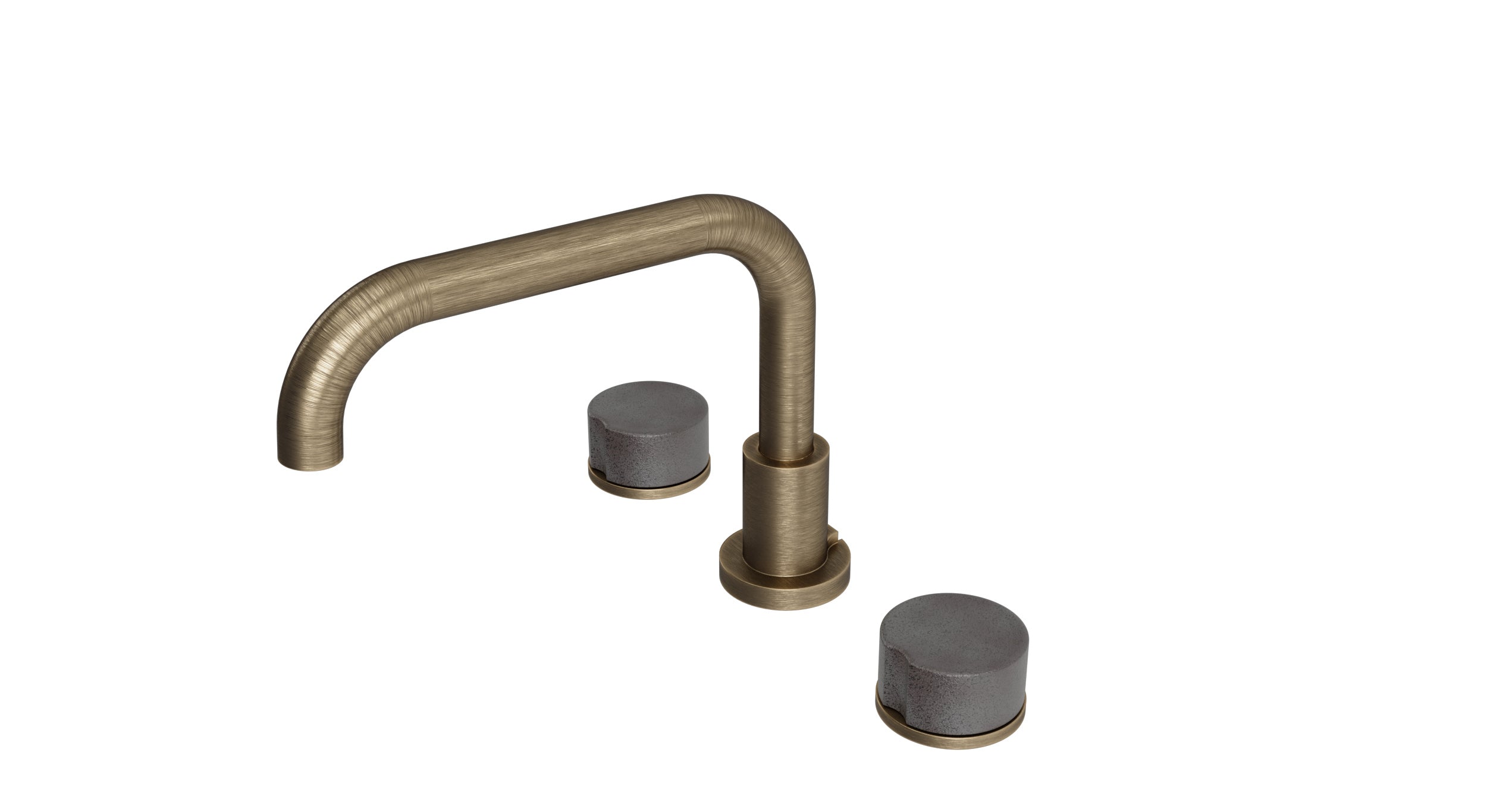 Foundry Two Handle Deck Mount Squaretop Bath Trim with Groove Ceramic Knob Handles in Antique Brass