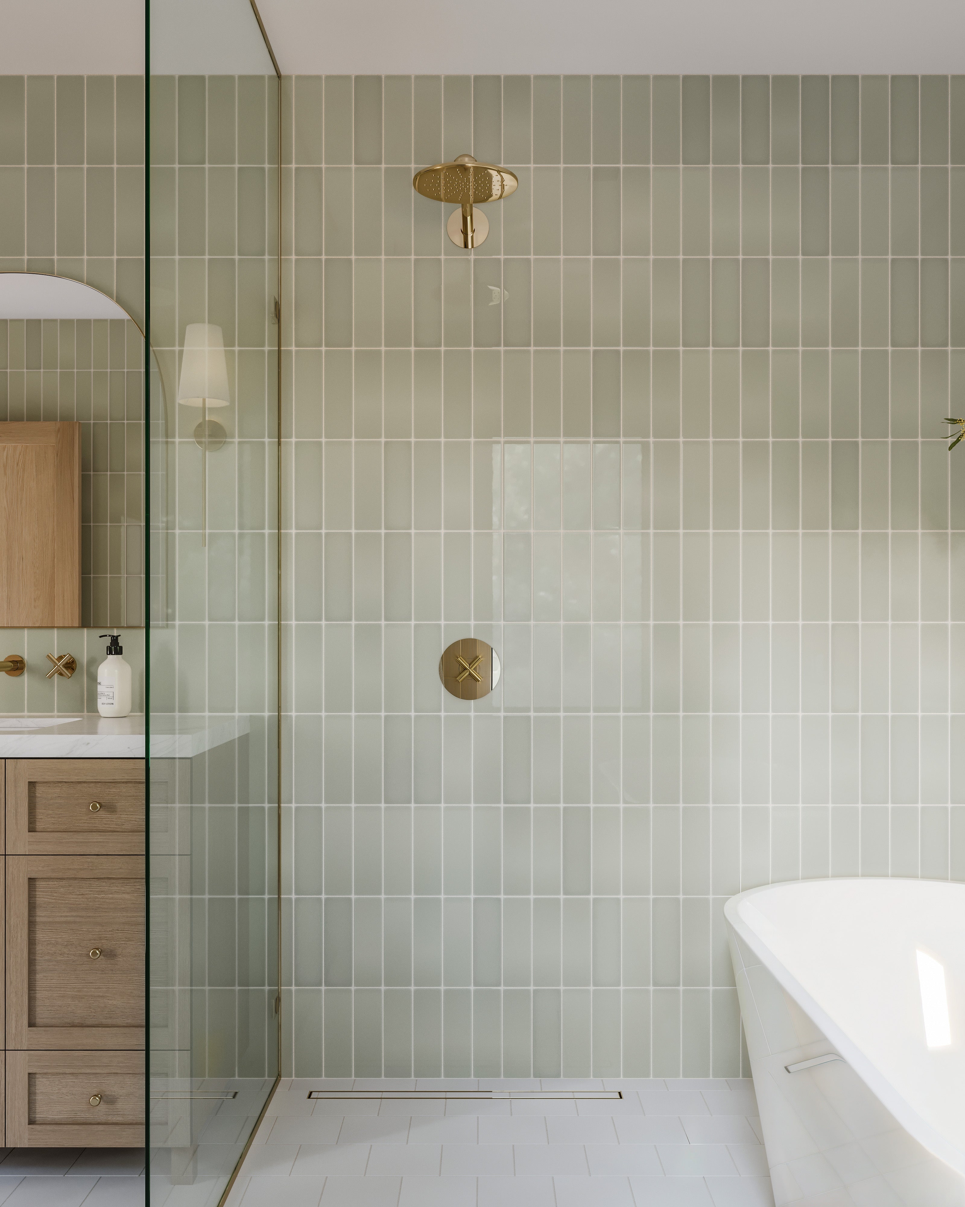 Contour One Handle Wall Mount Shower Trim with Soft Cross Handle in Polished Brass