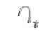 Flatiron One Handle Deck Mount Short Gooseneck Lavatory Faucet with Linear Cross Handle in Satin Chrome