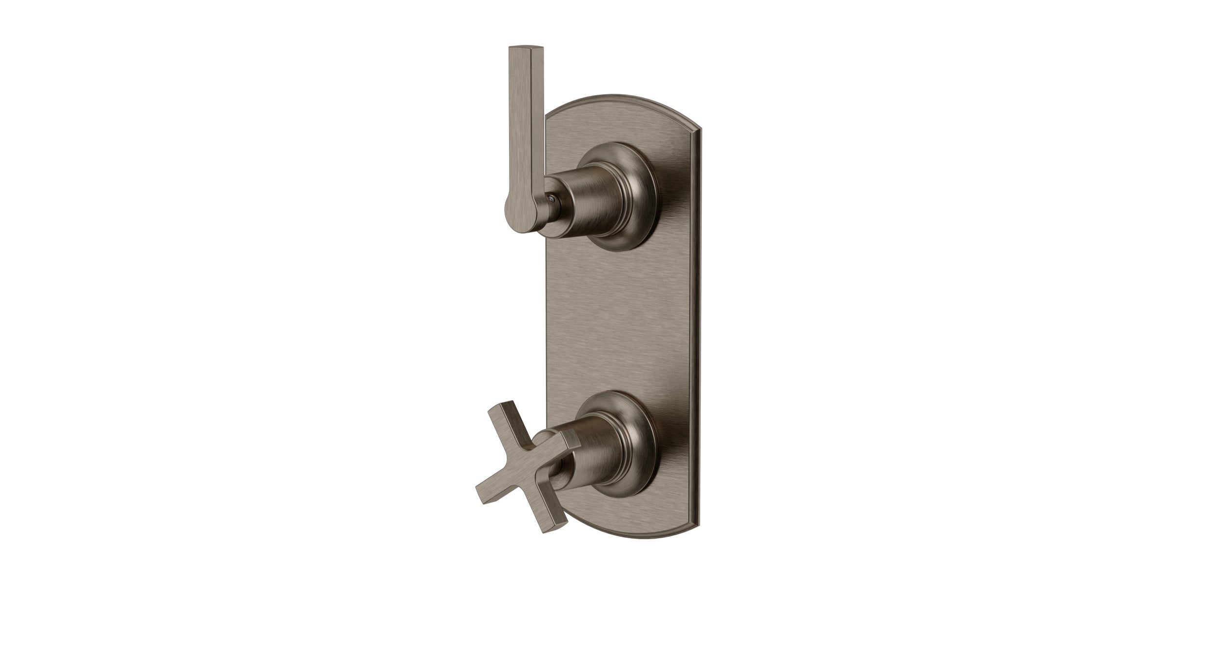 Emerson Two Handle Wall Mount Shower Trim with Classic Cross/Classic Lever Handles in Antique Nickel