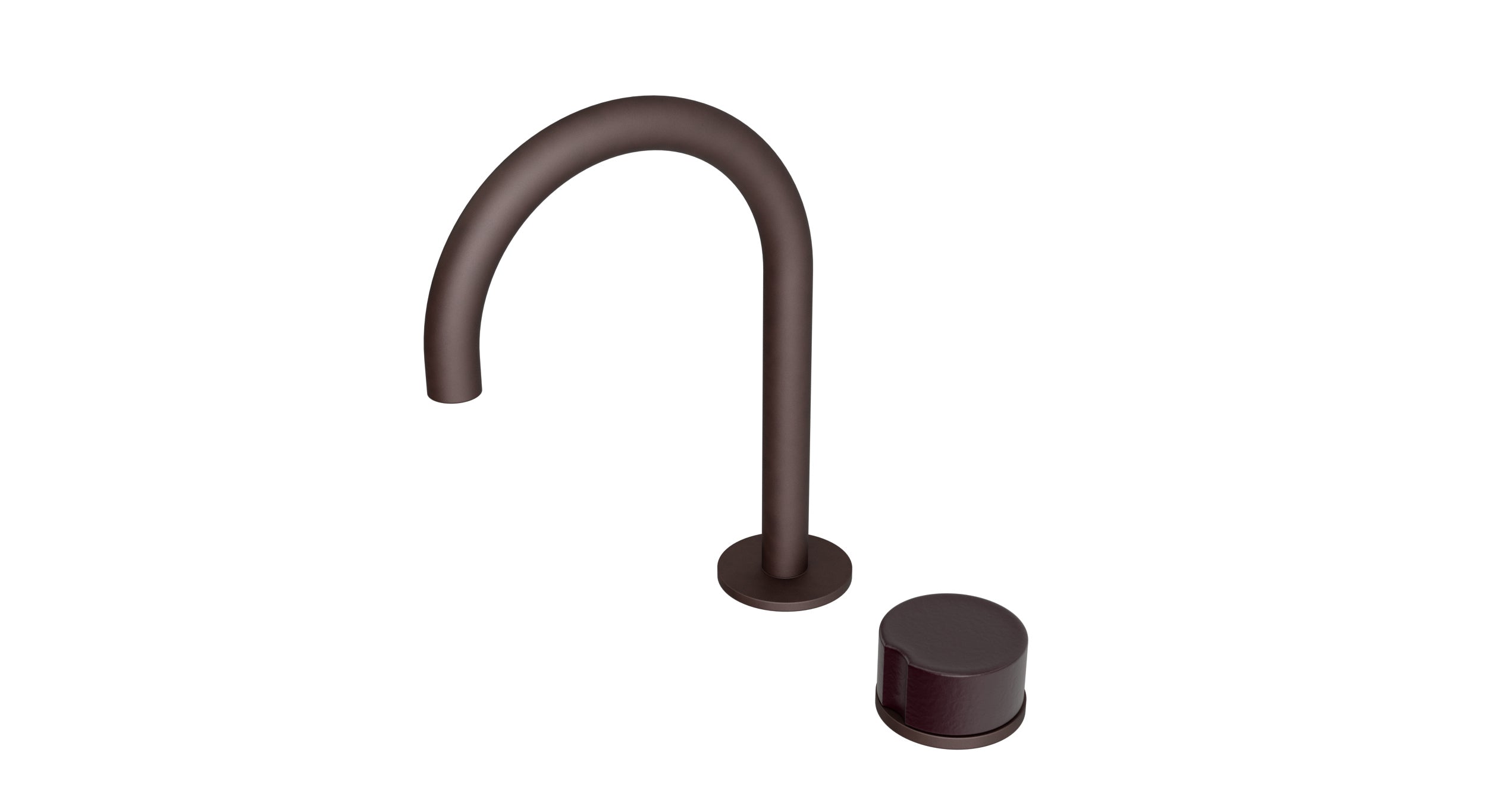 Foundry One Handle Deck Mount Gooseneck Lavatory Faucet with Groove Ceramic Knob Handle in Architectural Copper