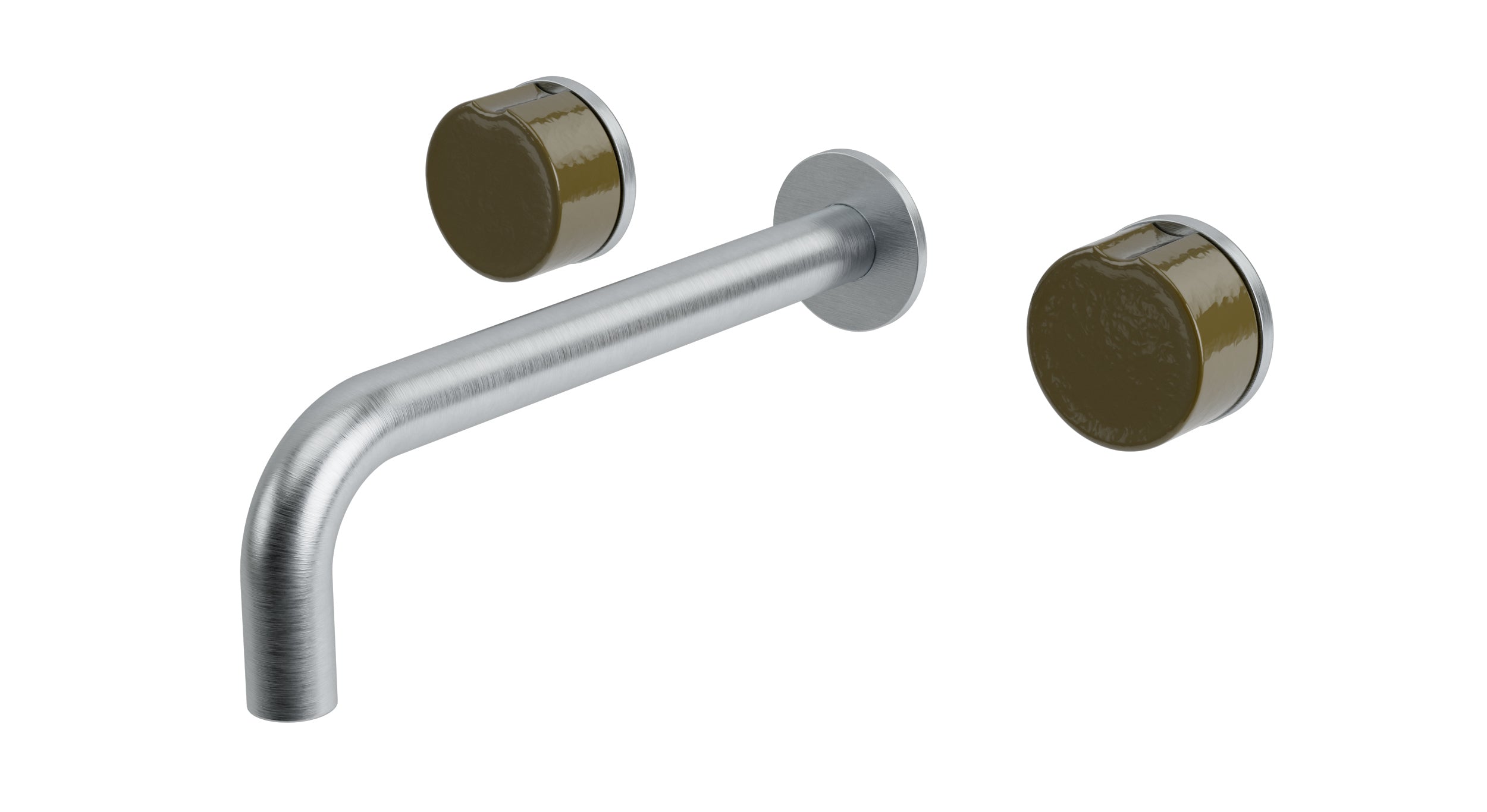 Foundry Two Handle Wall Mount 7.5" Lavatory Faucet with Groove Ceramic Knob Handles in Satin Chrome