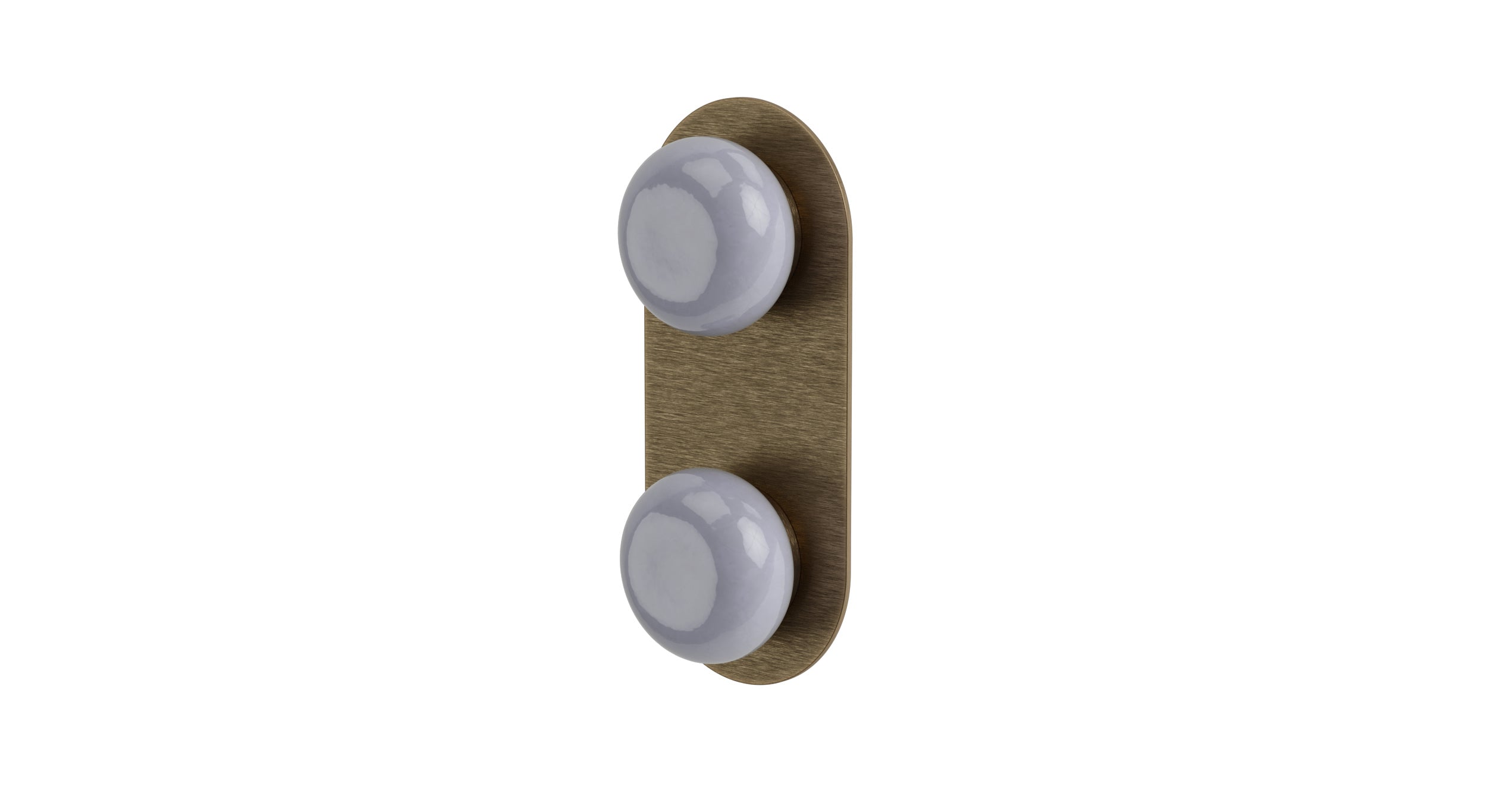 Foundry Two Handle Wall Mount Shower Trim with Pebble Ceramic Knob Handles in Antique Brass