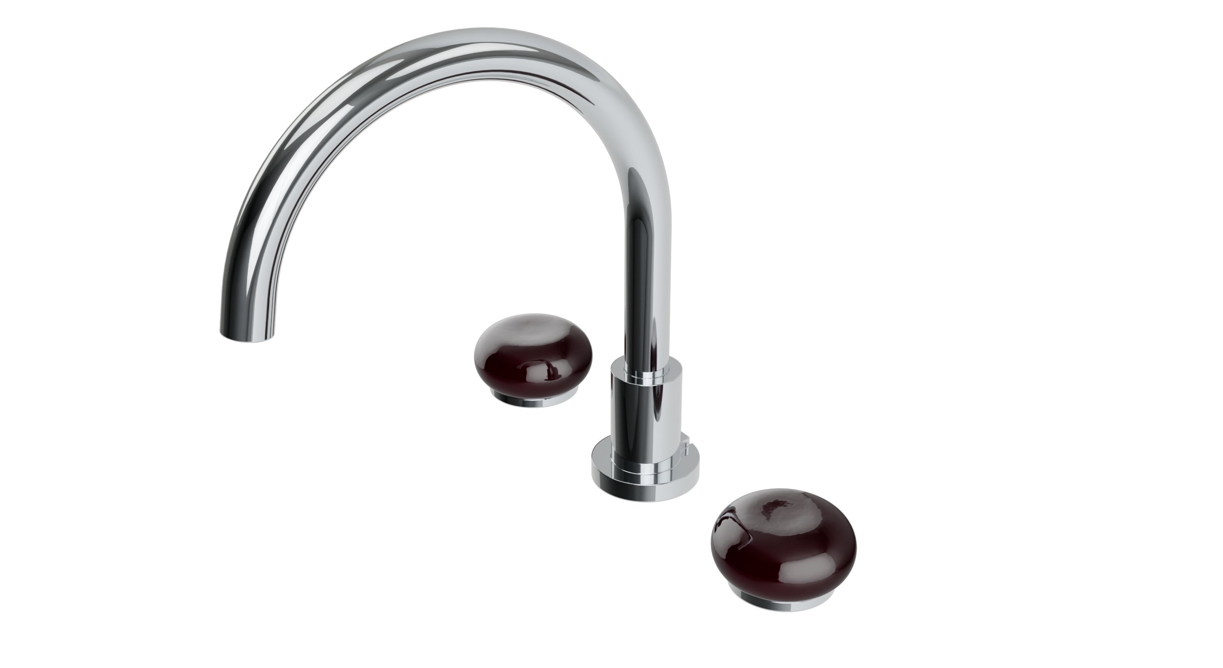 Foundry Two Handle Deck Mount Gooseneck Bath Trim with Pebble Ceramic Knob Handles in Polished Chrome