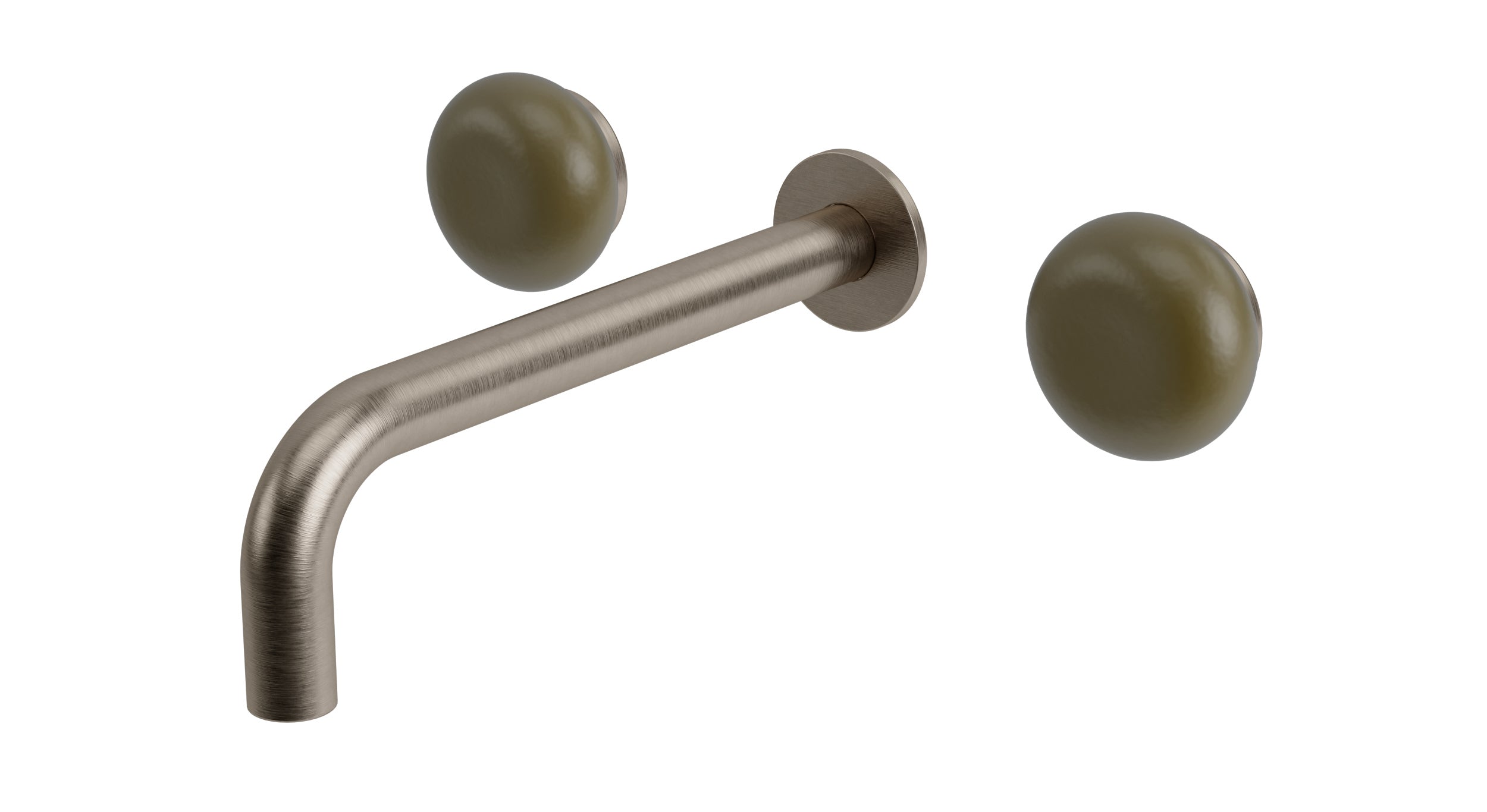 Foundry Two Handle Wall Mount 7.5" Lavatory Faucet with Pebble Ceramic Knob Handles in Antique Nickel