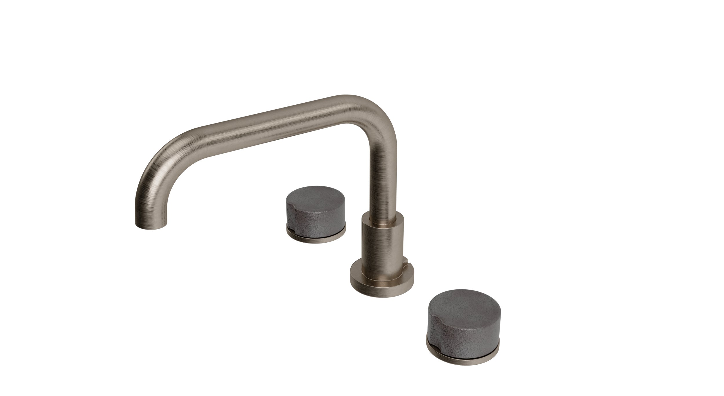 Foundry Two Handle Deck Mount Squaretop Bath Trim with Groove Ceramic Knob Handles in Antique Nickel