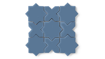 Mini Star & Cross Original Ceramic Tile in Caribbean Sea Matte
