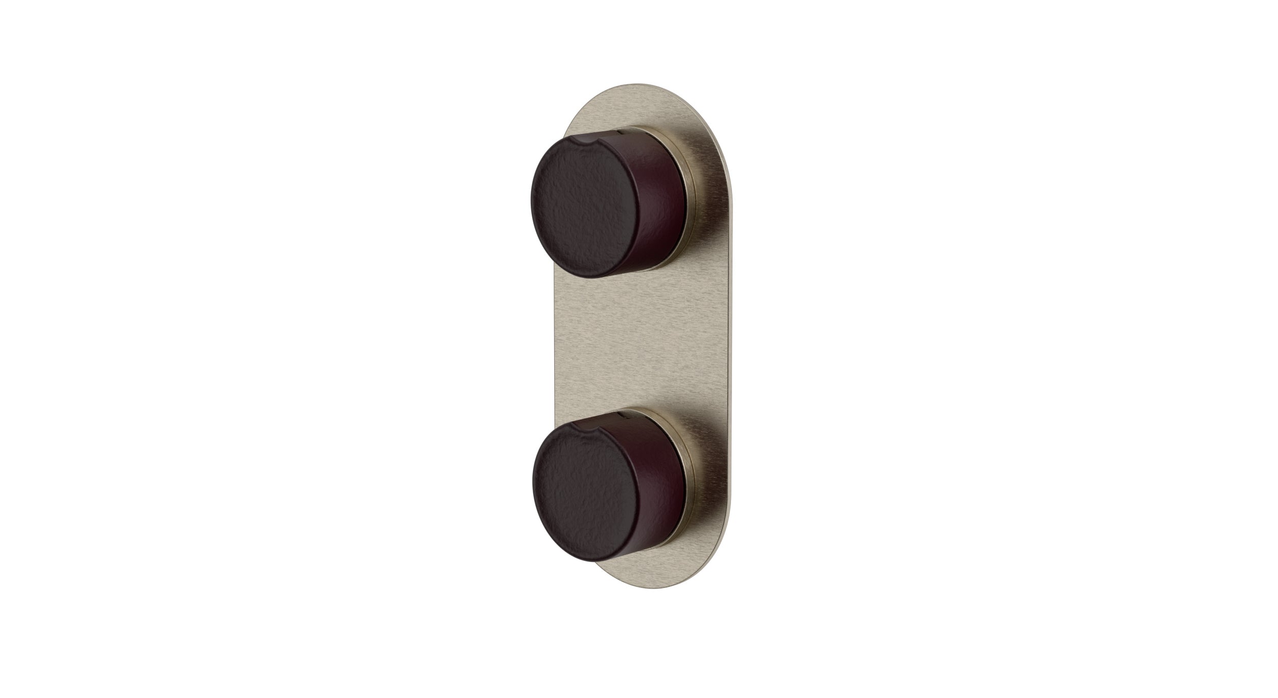 Foundry Two Handle Wall Mount Shower Trim with Groove Ceramic Knob Handles in Satin Nickel