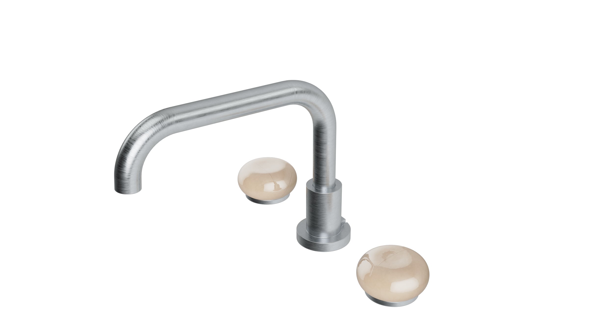 Foundry Two Handle Deck Mount Squaretop Bath Trim with Pebble Ceramic Knob Handles in Satin Chrome