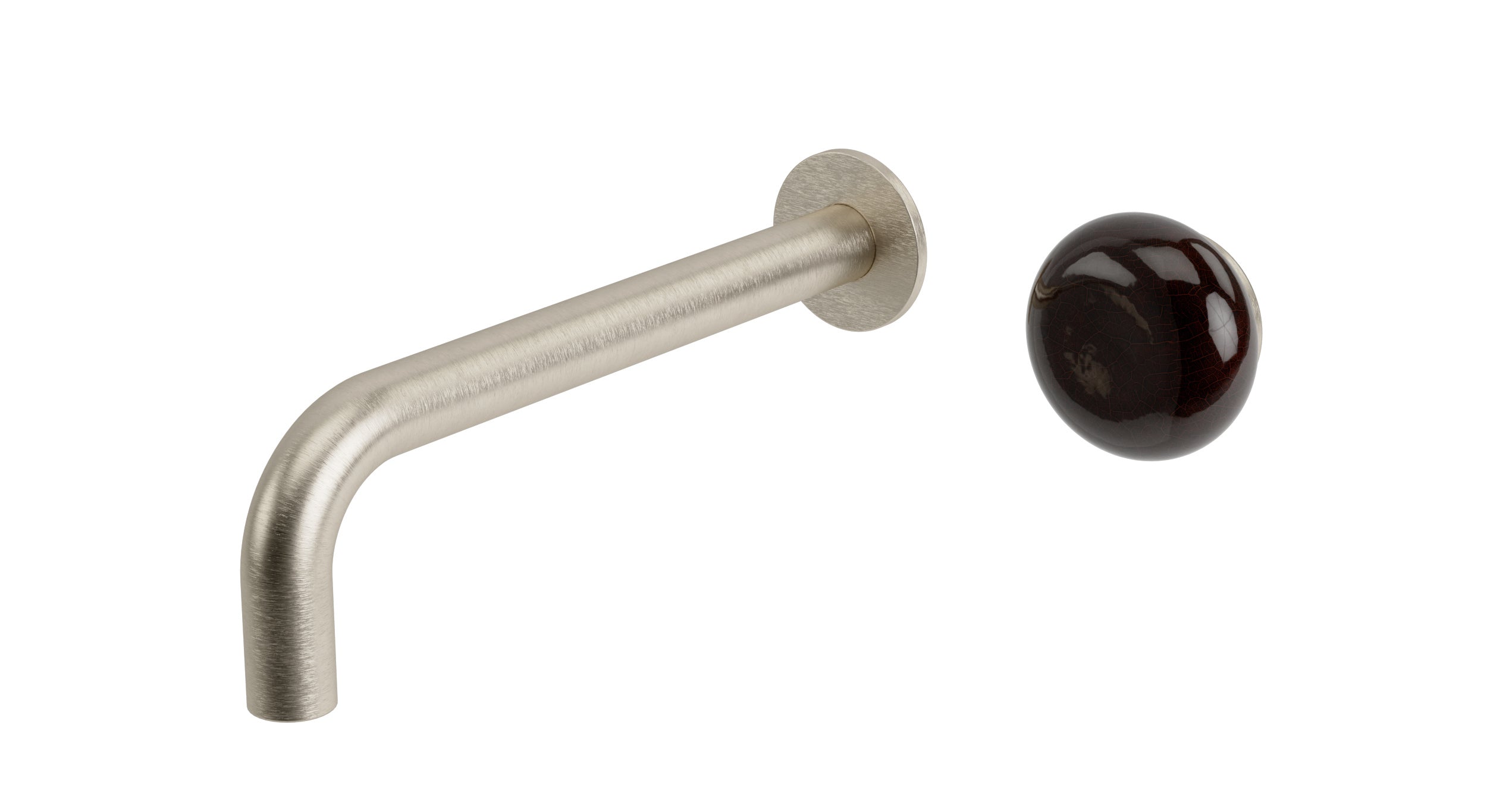 Foundry One Handle Wall Mount 7.5" Lavatory Faucet with Pebble Ceramic Knob Handle in Satin Nickel