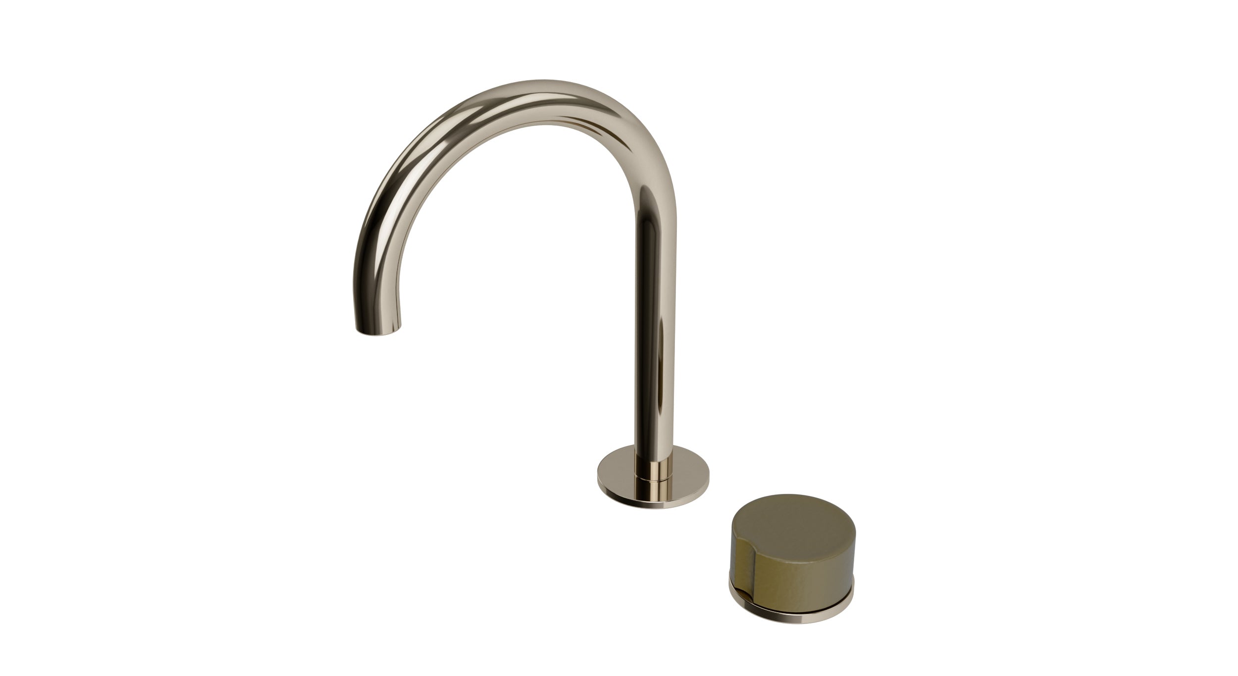 Foundry One Handle Deck Mount Gooseneck Lavatory Faucet with Groove Ceramic Knob Handle in Polished Nickel