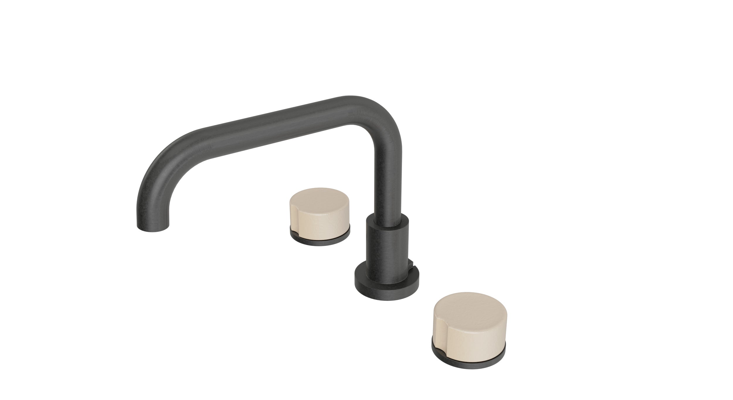Foundry Two Handle Deck Mount Squaretop Bath Trim with Groove Ceramic Knob Handles in Blackened Nickel
