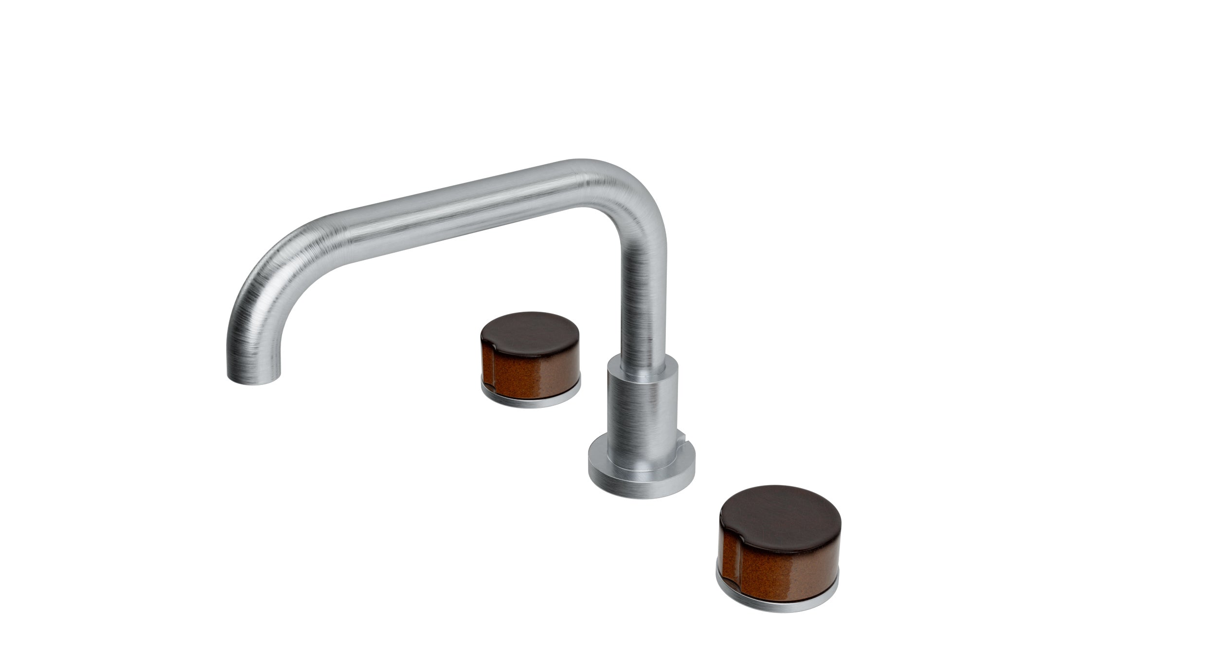 Foundry Two Handle Deck Mount Squaretop Bath Trim with Groove Ceramic Knob Handles in Satin Chrome