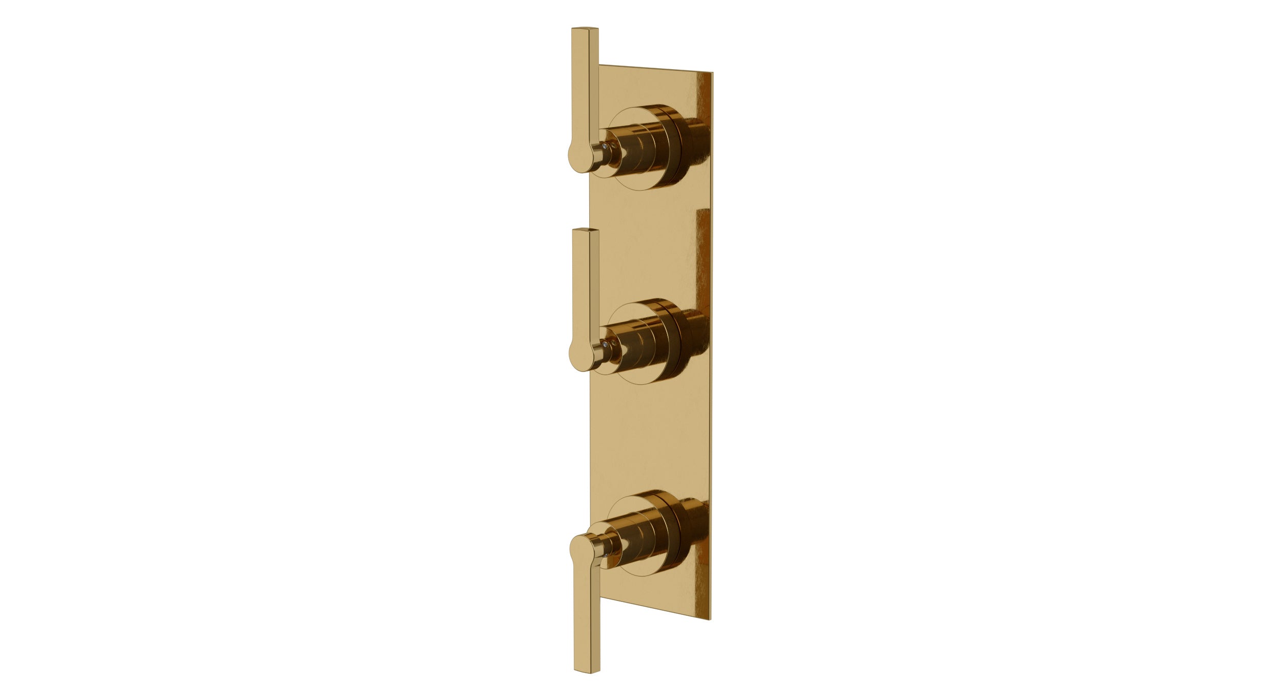 Flatiron Three Handle Wall Mount Shower Trim with Linear Lever Handles in Uncoated Polished Brass
