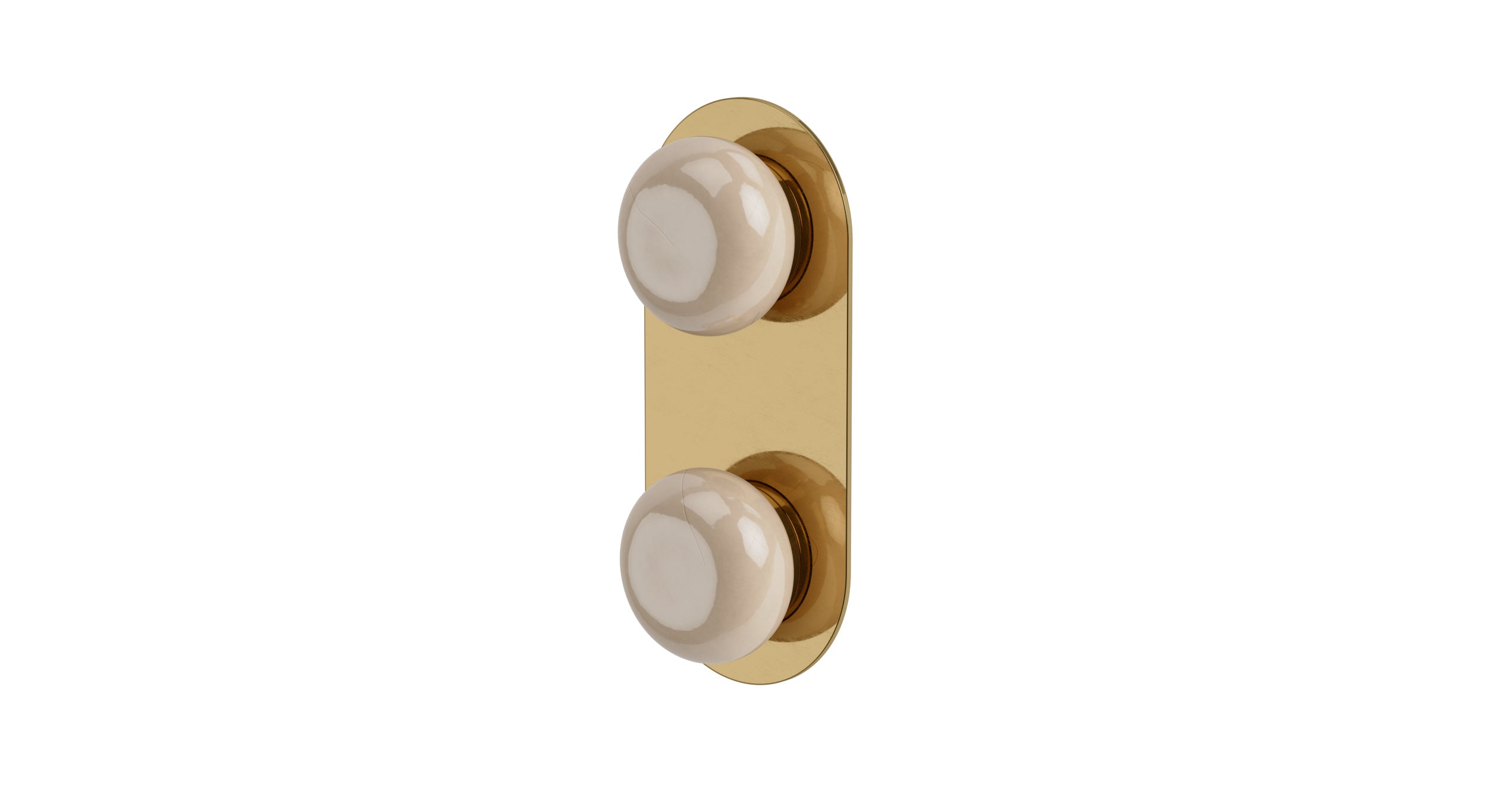 Foundry Two Handle Wall Mount Shower Trim with Pebble Ceramic Knob Handles in Uncoated Polished Brass