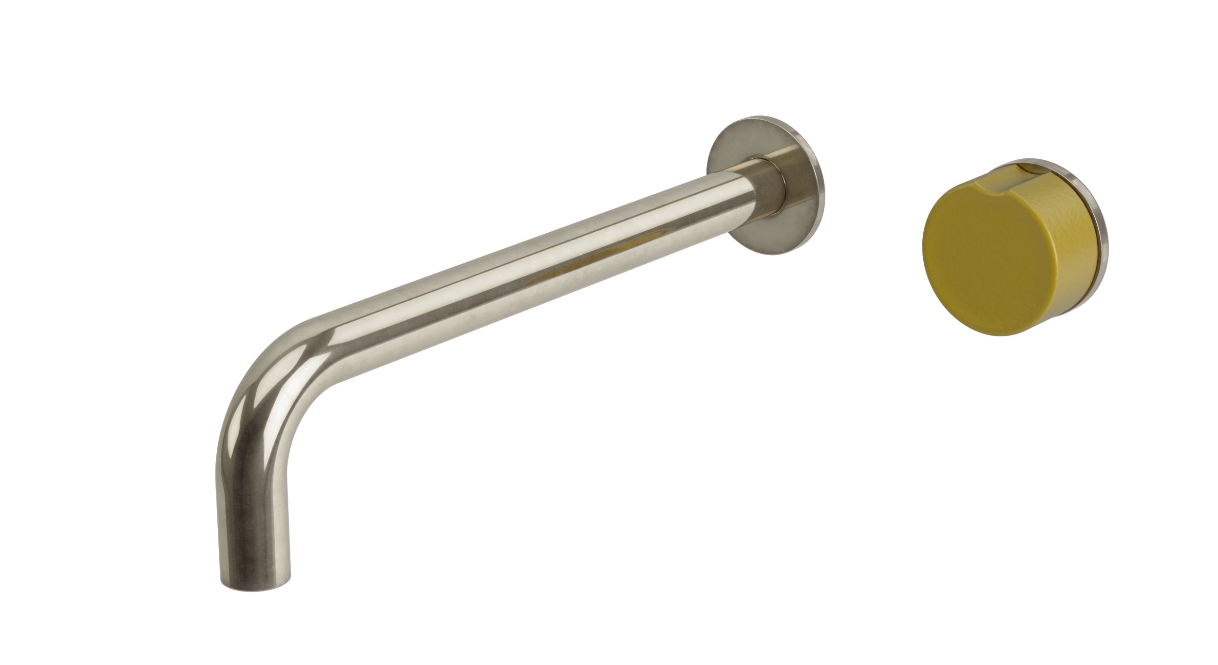 Foundry One Handle Wall Mount 10" Lavatory Faucet with Groove Ceramic Knob Handle in French Nickel
