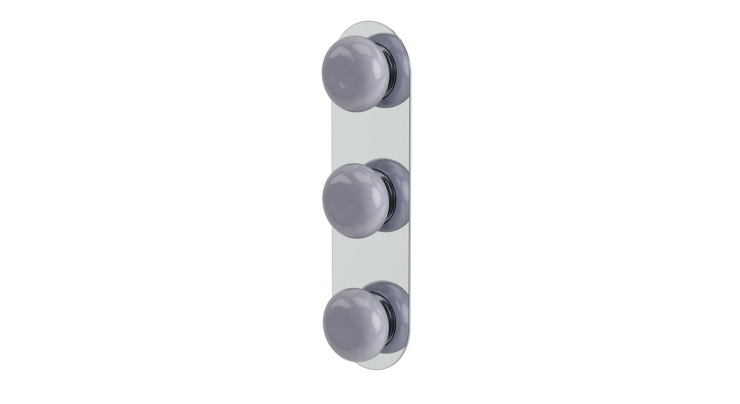 Foundry Three Handle Wall Mount Shower Trim with Pebble Ceramic Knob Handles in Polished Chrome