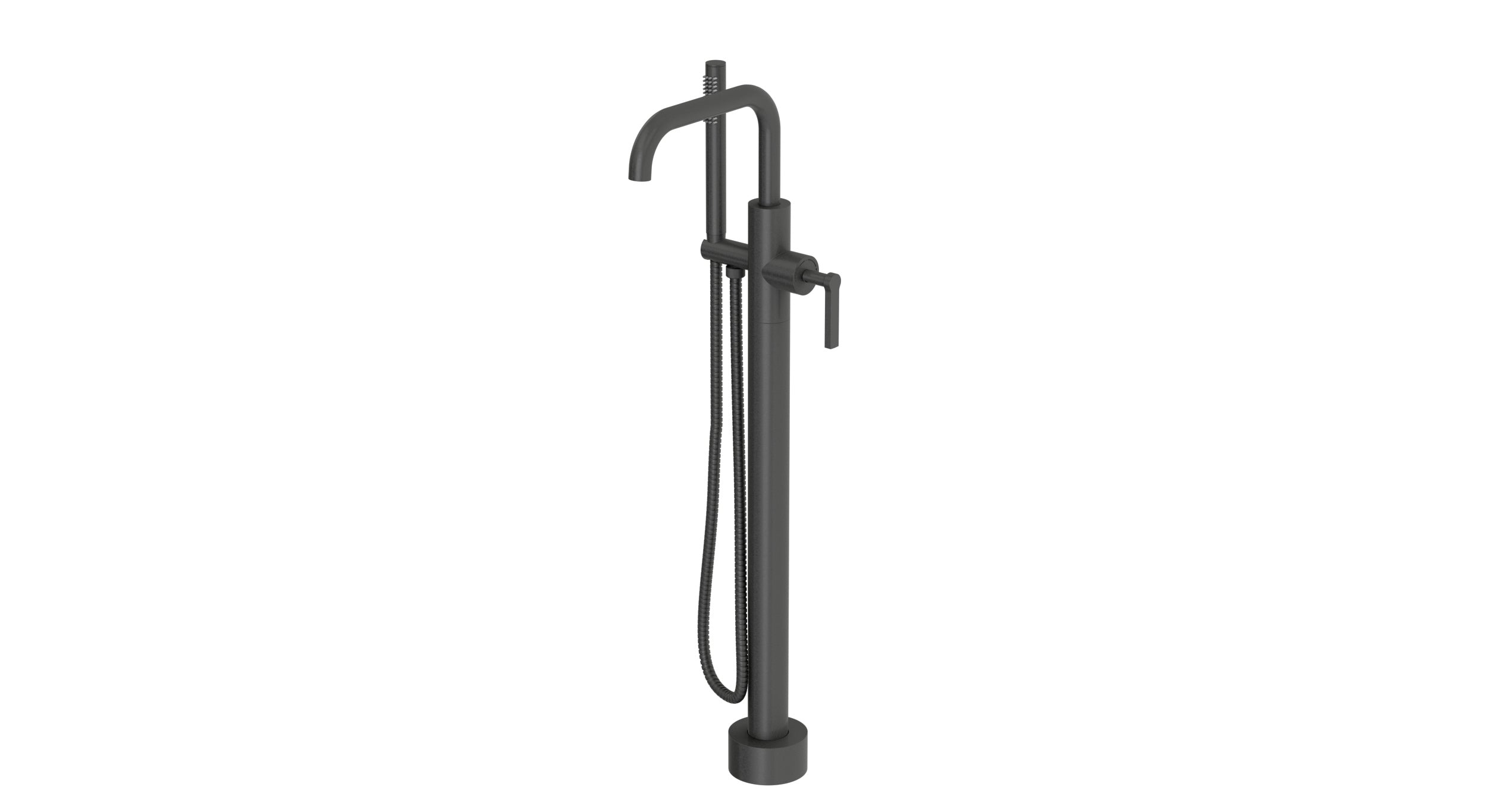 Flatiron One Handle Floor Mount Squaretop Bath Trim with Hand Shower and Linear Lever Handle in Blackened Nickel