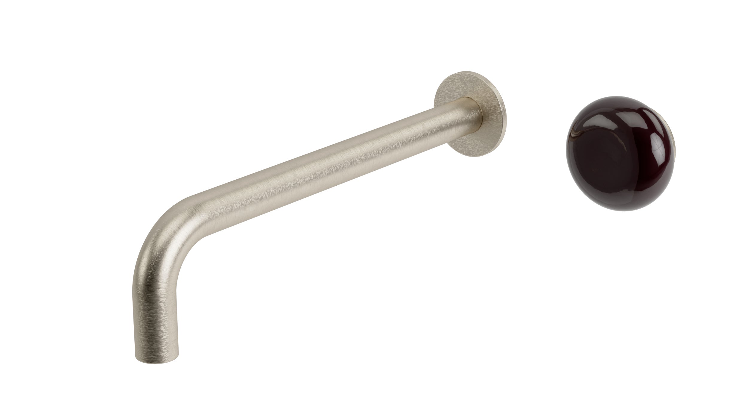 Foundry One Handle Wall Mount 10" Lavatory Faucet with Pebble Ceramic Knob Handle in Satin Nickel