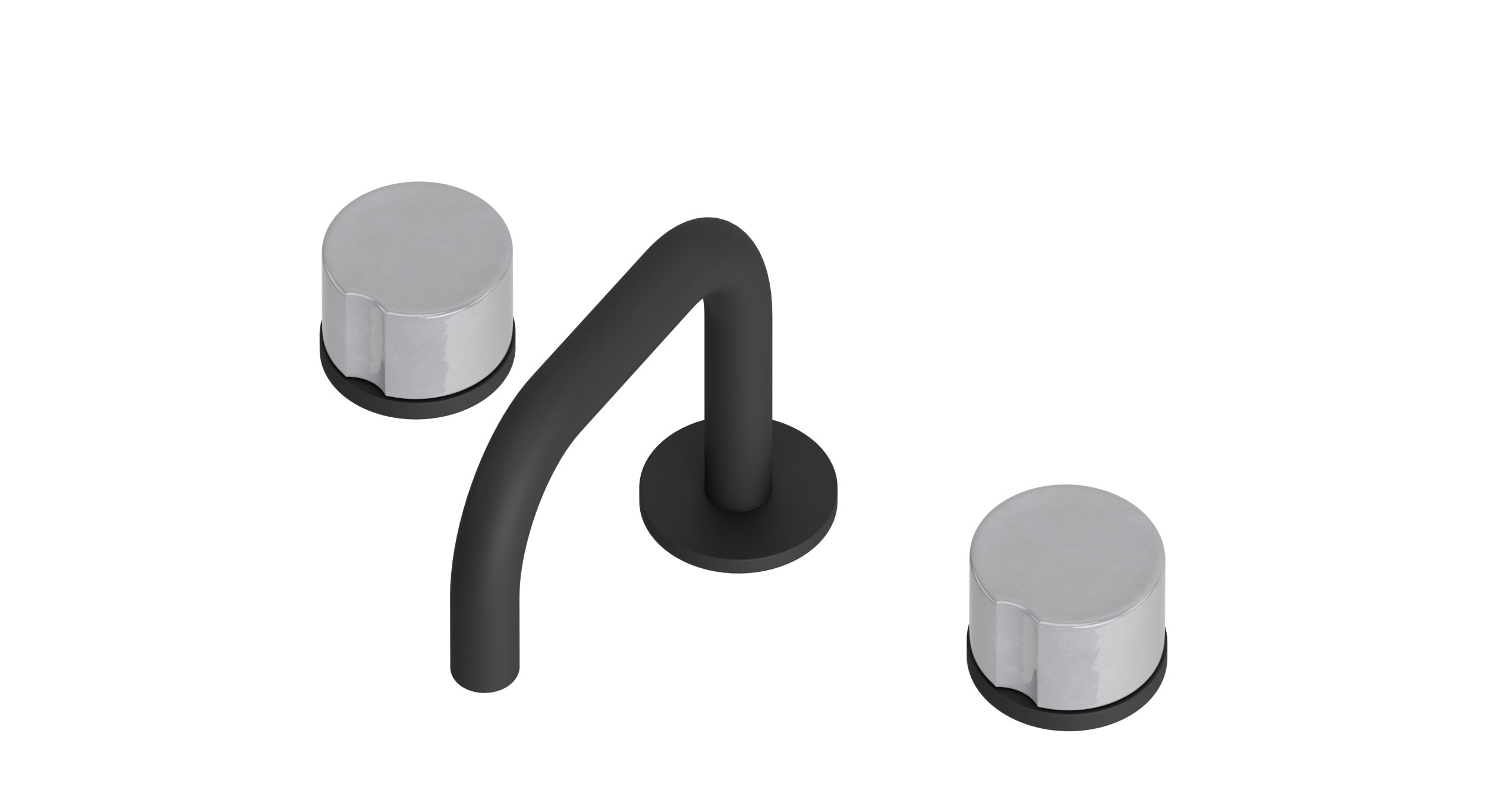 Foundry Two Handle Deck Mount Squaretop Lavatory Faucet with Groove Ceramic Knob Handles in Matte Black