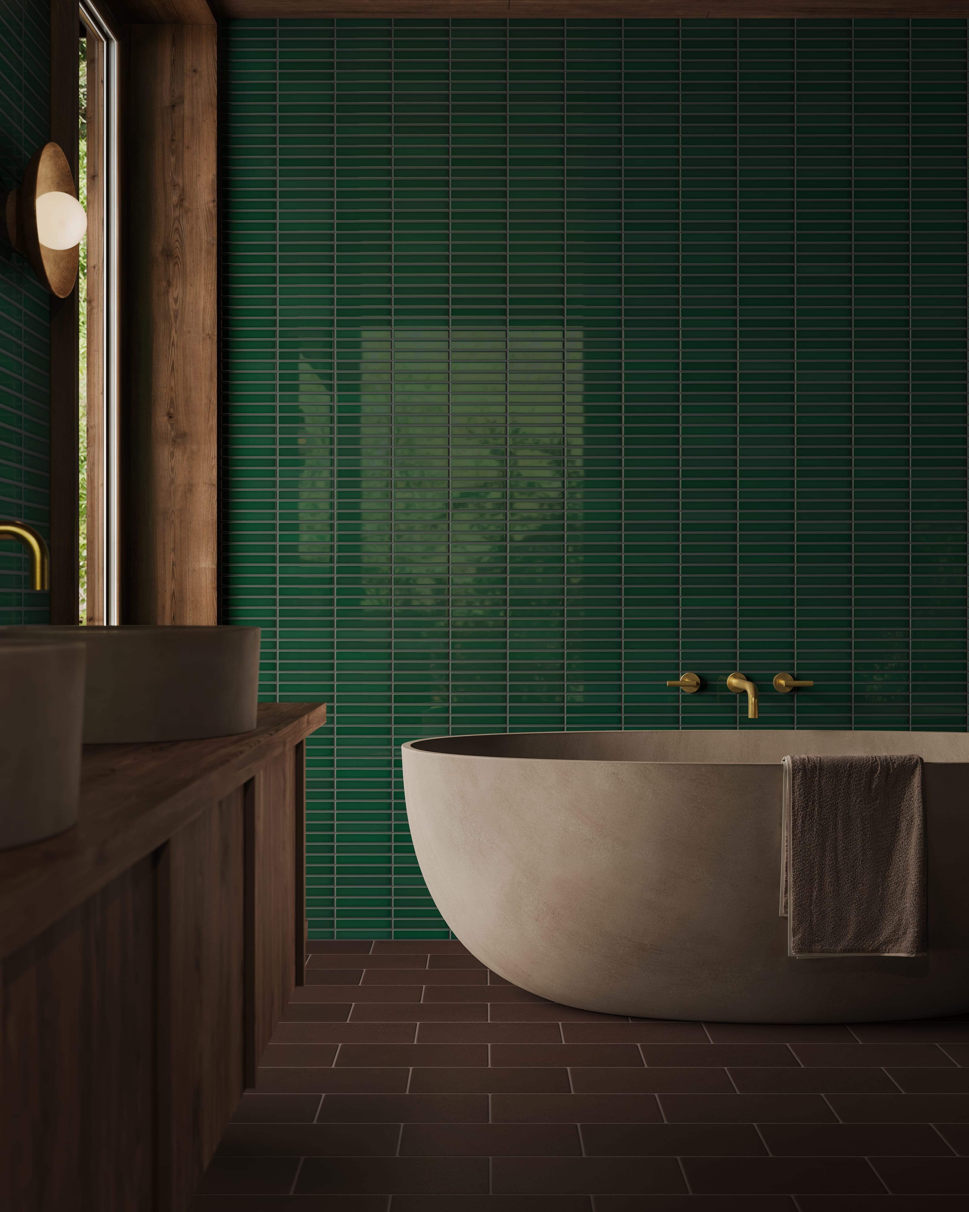 1x6 Straight Set Sheeted Original Ceramic Mosaic Tile in Evergreen Gloss