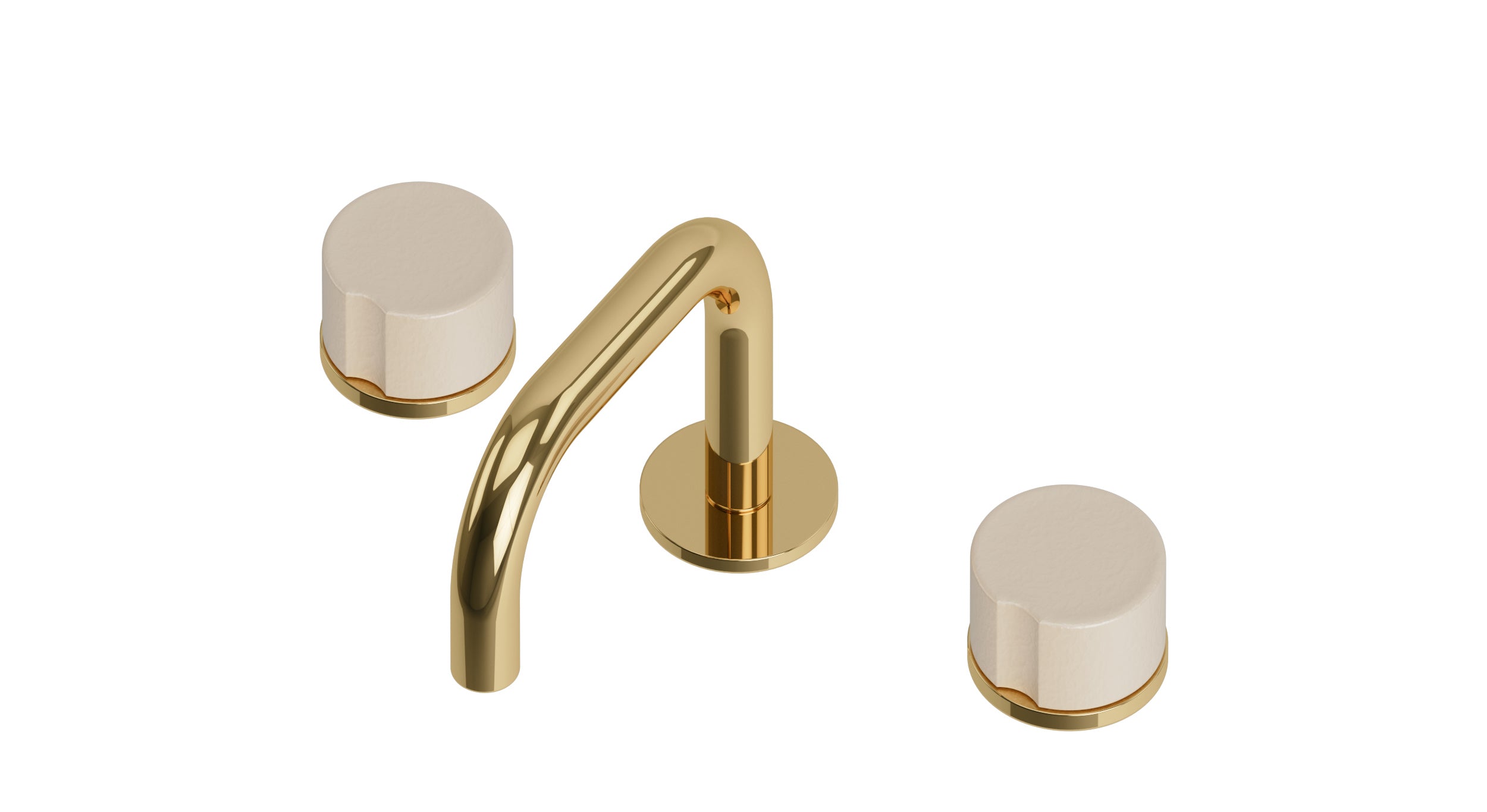 Foundry Two Handle Deck Mount Squaretop Lavatory Faucet with Groove Ceramic Knob Handles in Polished Brass