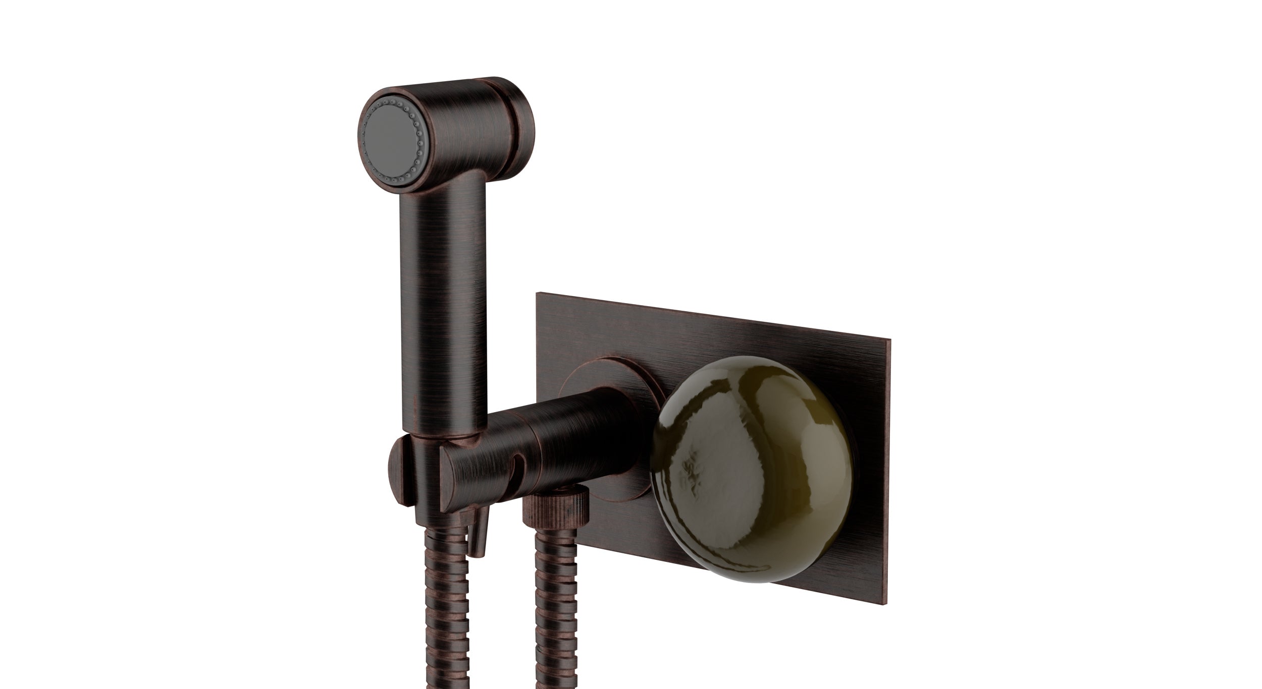 Foundry One Handle Wall Mount Bidet Trim with Pebble Ceramic Knob Handle in Antique Bronze