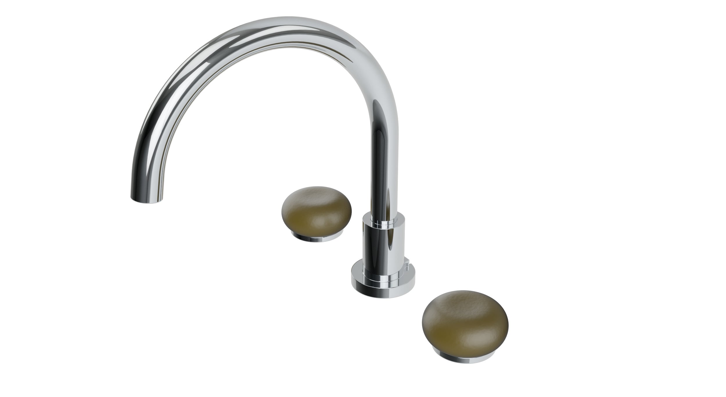 Foundry Two Handle Deck Mount Gooseneck Bath Trim with Pebble Ceramic Knob Handles in Polished Chrome