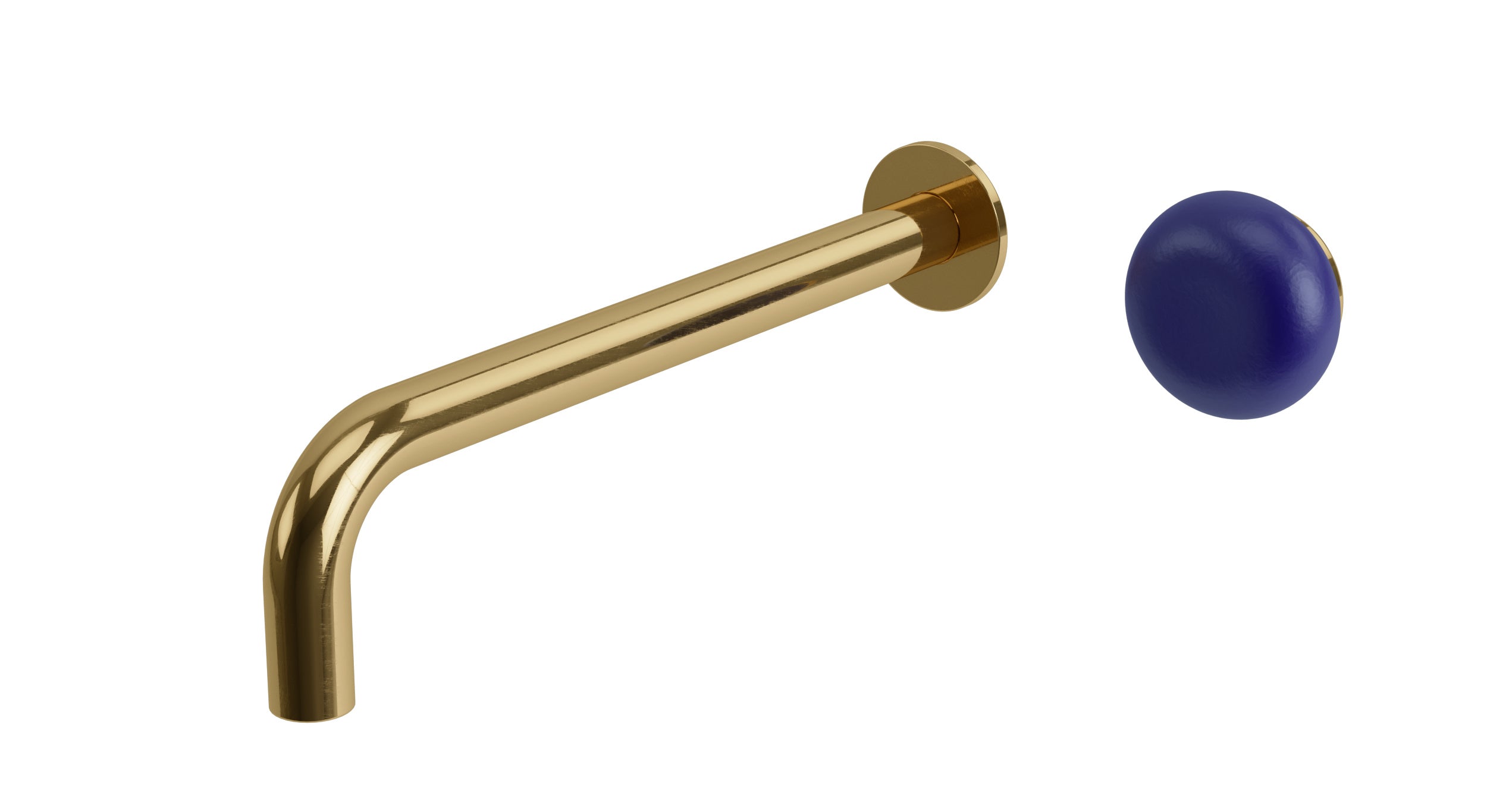Foundry One Handle Wall Mount 10" Lavatory Faucet with Pebble Ceramic Knob Handle in Uncoated Polished Brass