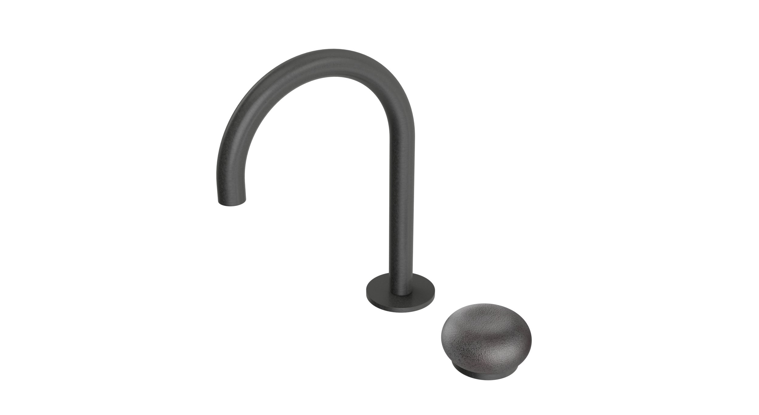 Foundry One Handle Deck Mount Gooseneck Lavatory Faucet with Pebble Ceramic Knob Handle in Blackened Nickel