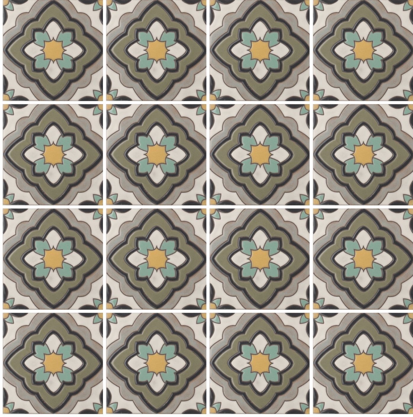 6x6 Handpainted Tile Cordoba in Neutral Motif