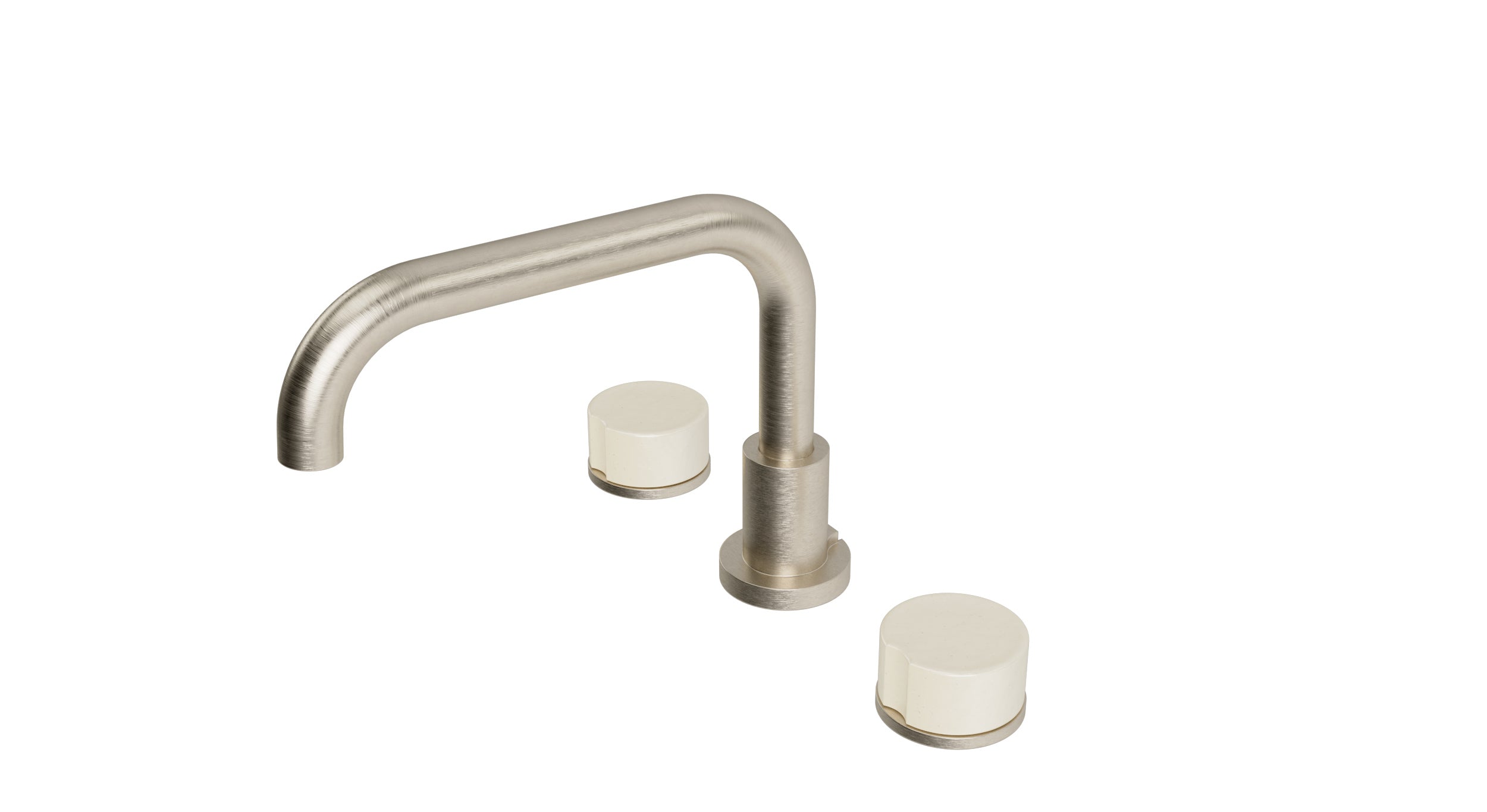 Foundry Two Handle Deck Mount Squaretop Bath Trim with Groove Ceramic Knob Handles in Satin Nickel