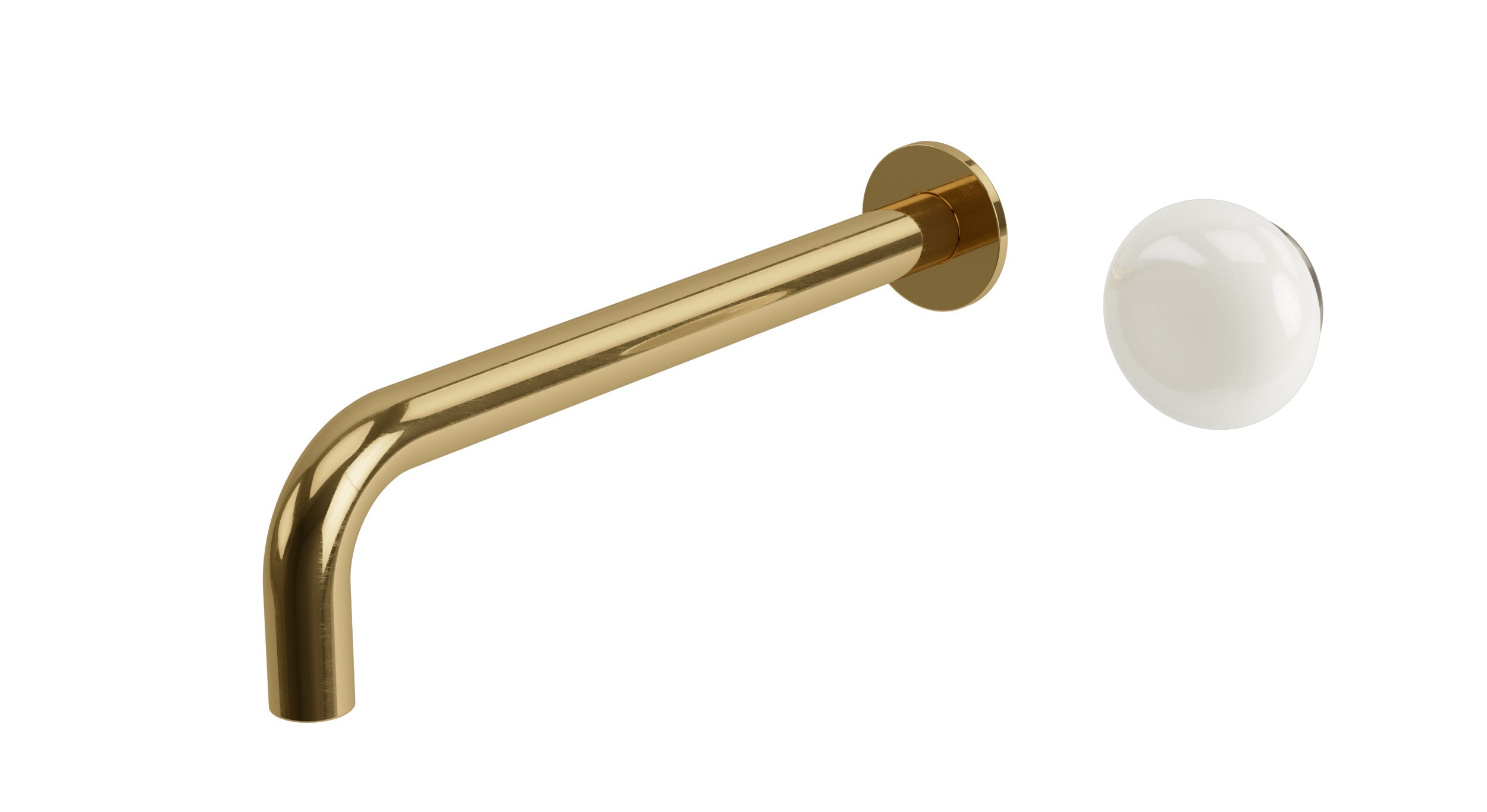 Foundry One Handle Wall Mount 10" Lavatory Faucet with Pebble Ceramic Knob Handle in Uncoated Polished Brass