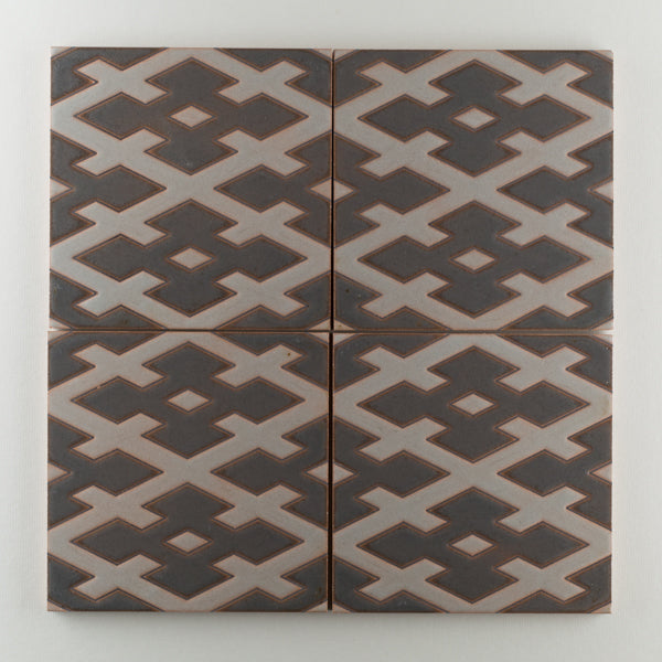 8x8 Handpainted Tile Diamond Lattice in Dark Motif