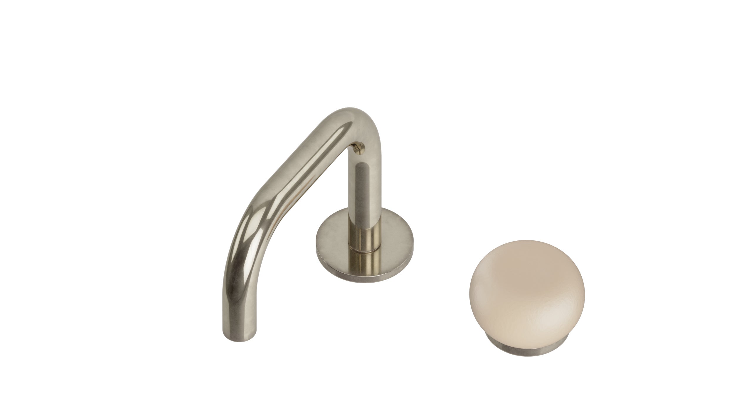 Foundry One Handle Deck Mount Squaretop Lavatory Faucet with Pebble Ceramic Knob Handle in French Nickel