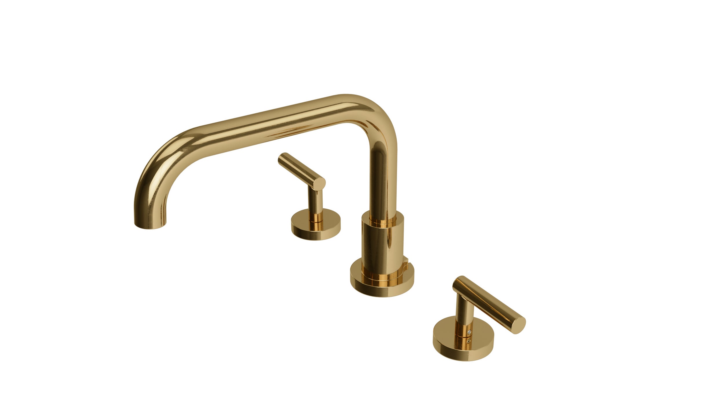 Contour Two Handle Deck Mount Squaretop Bath Trim with Soft Lever Handles in Uncoated Polished Brass