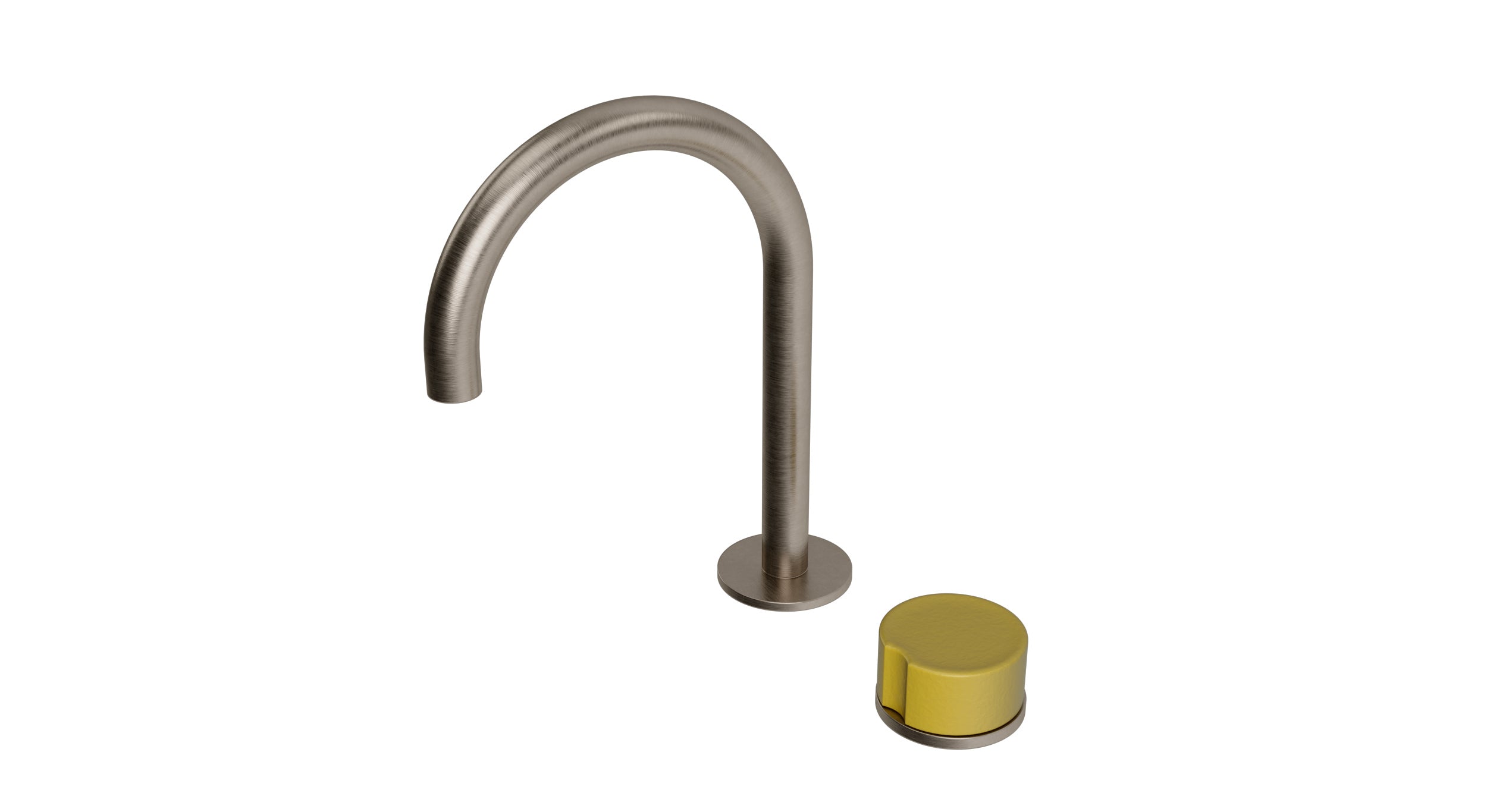 Foundry One Handle Deck Mount Gooseneck Lavatory Faucet with Groove Ceramic Knob Handle in Antique Nickel