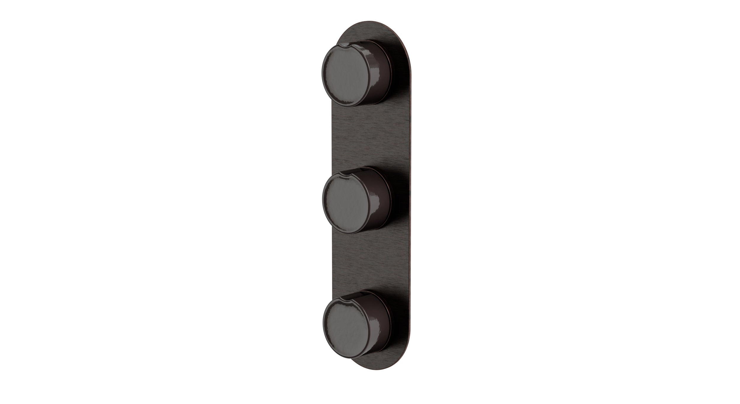 Foundry Three Handle Wall Mount Shower Trim with Groove Ceramic Knob Handles in Antique Bronze