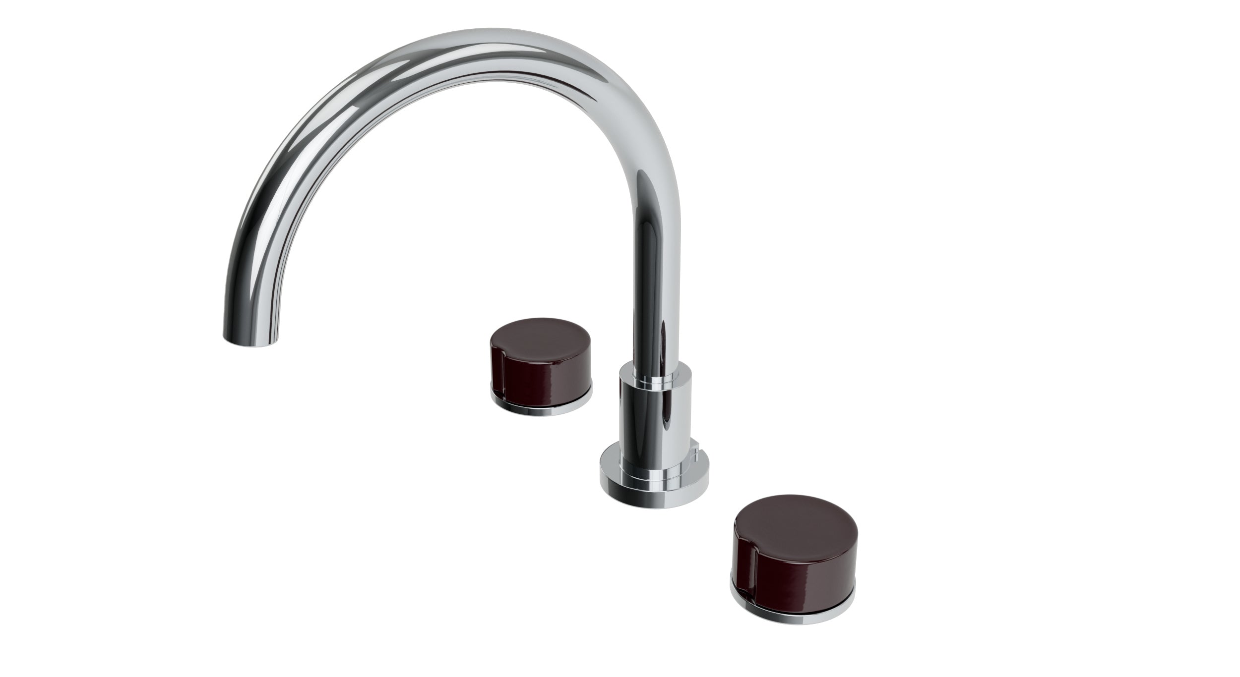 Foundry Two Handle Deck Mount Gooseneck Bath Trim with Groove Ceramic Knob Handles in Polished Chrome