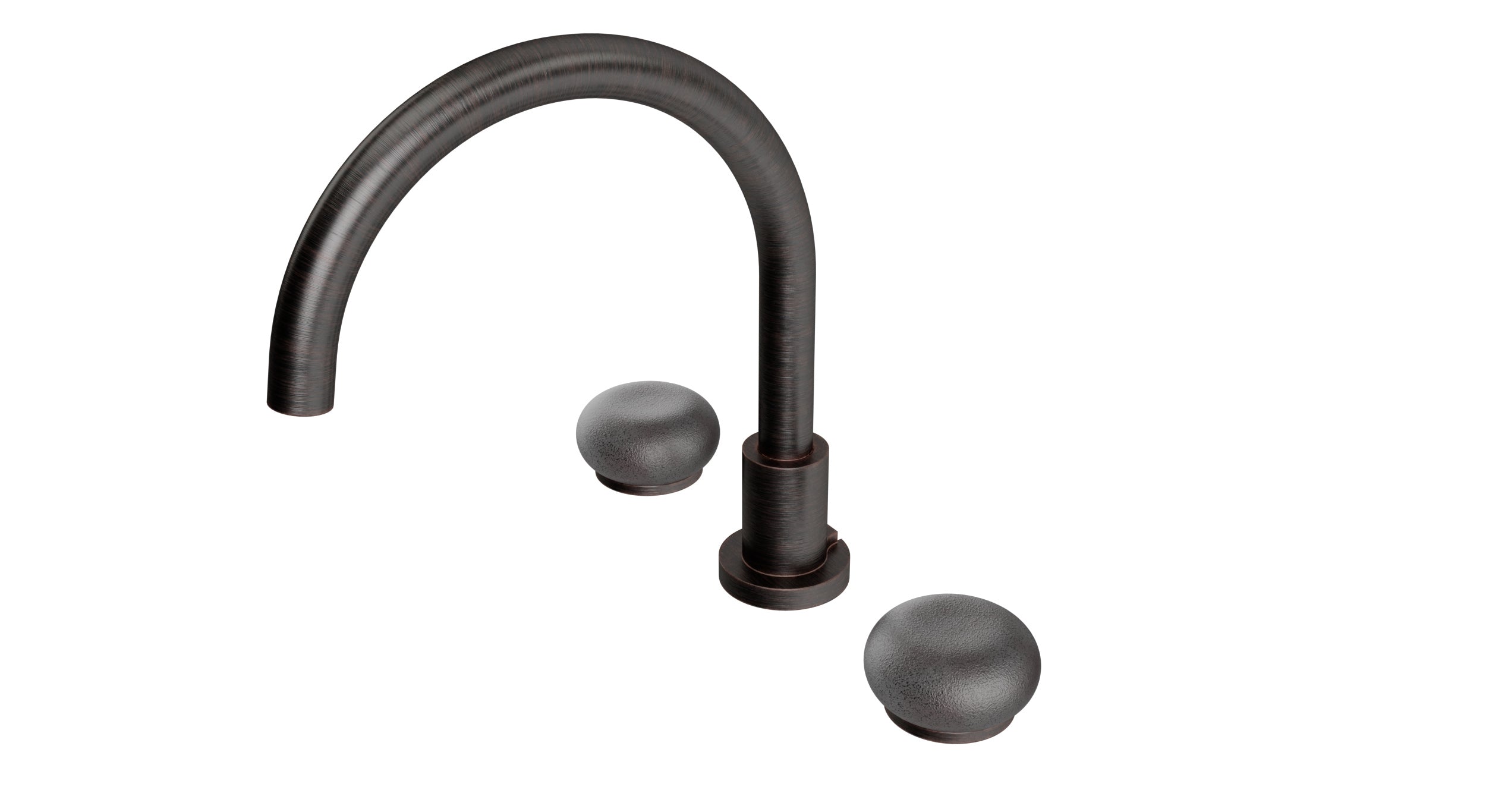Foundry Two Handle Deck Mount Gooseneck Bath Trim with Pebble Ceramic Knob Handles in Antique Bronze