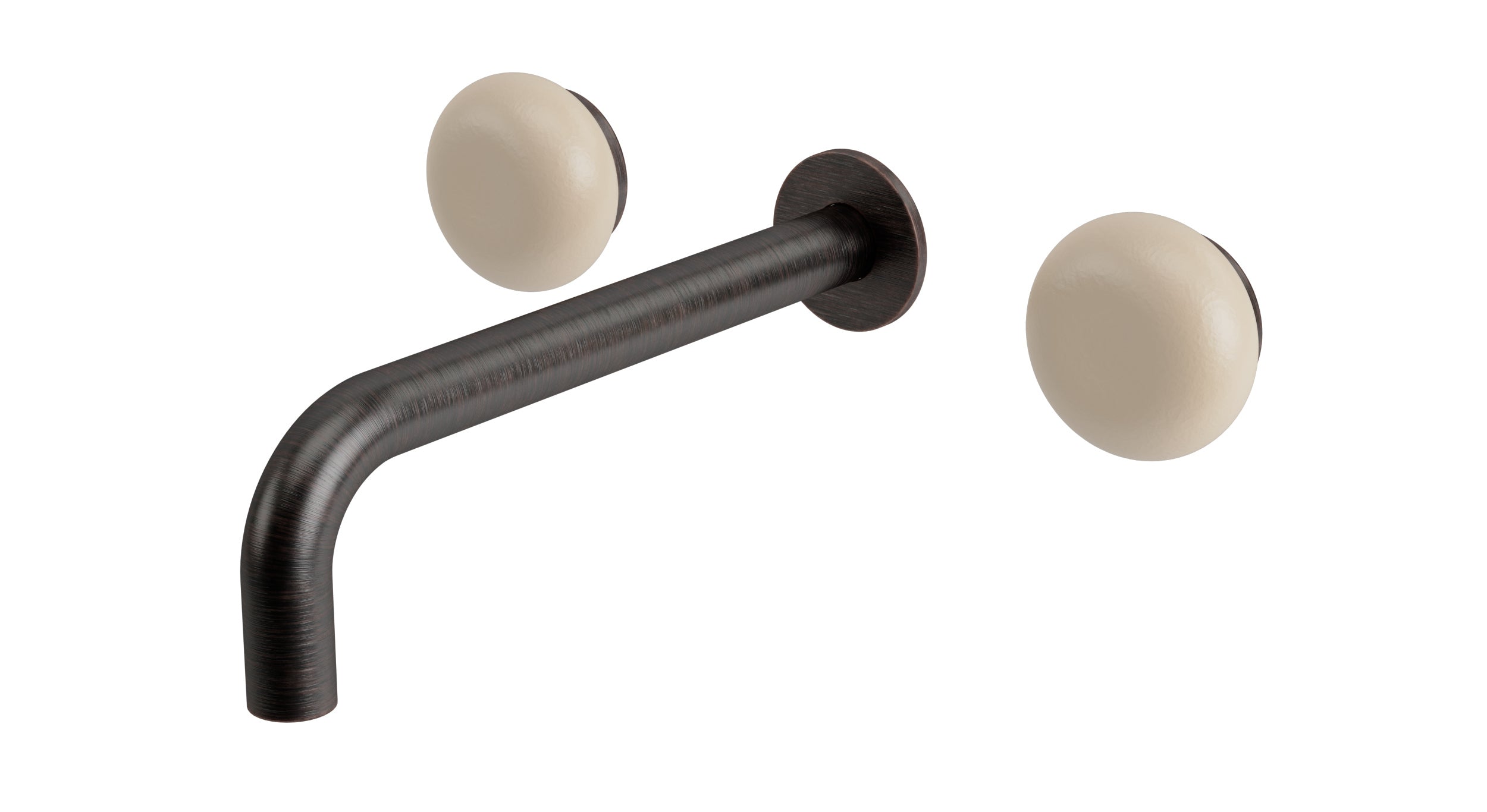 Foundry Two Handle Wall Mount 7.5" Lavatory Faucet with Pebble Ceramic Knob Handles in Antique Bronze
