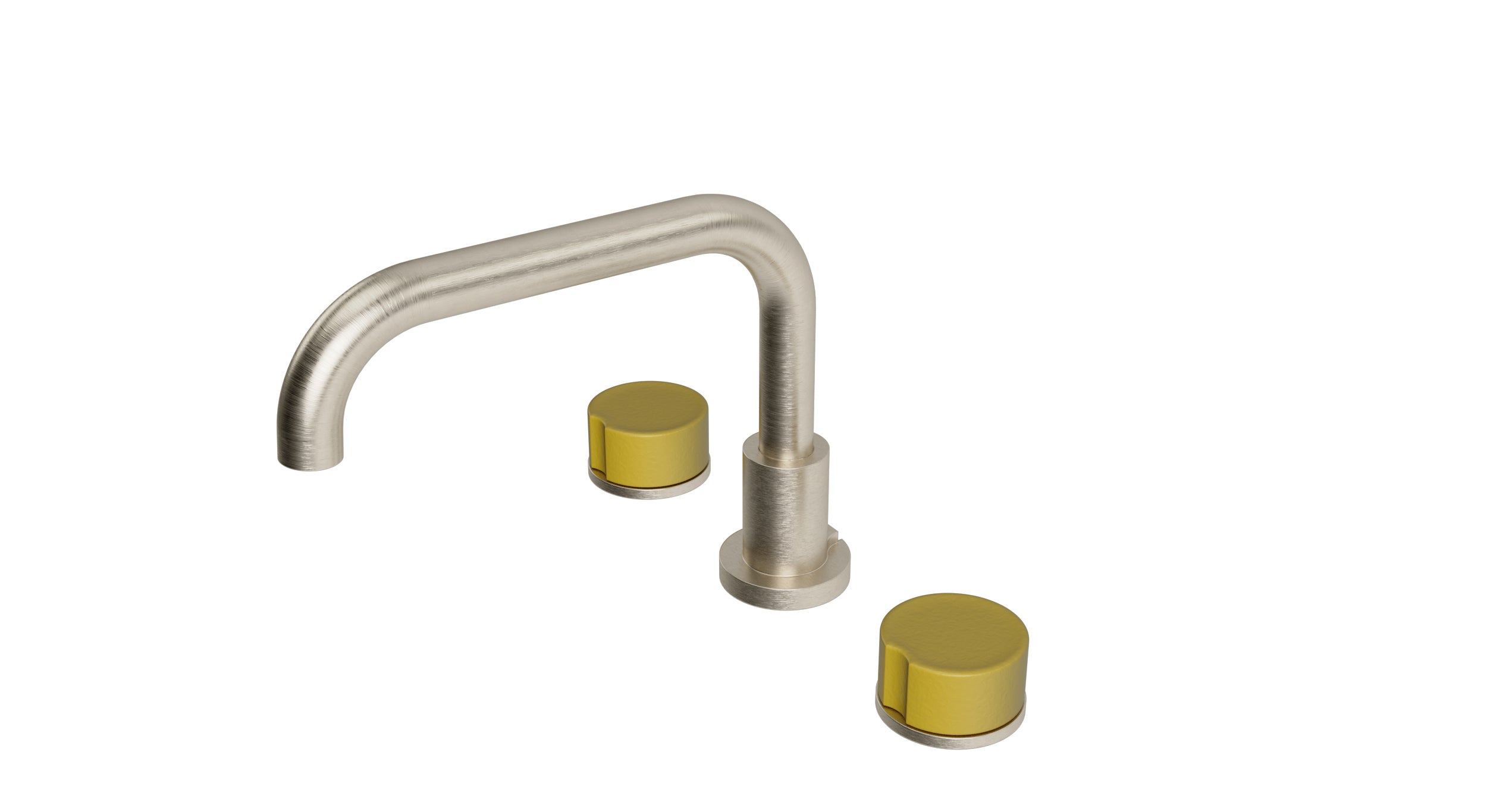 Foundry Two Handle Deck Mount Squaretop Bath Trim with Groove Ceramic Knob Handles in Satin Nickel