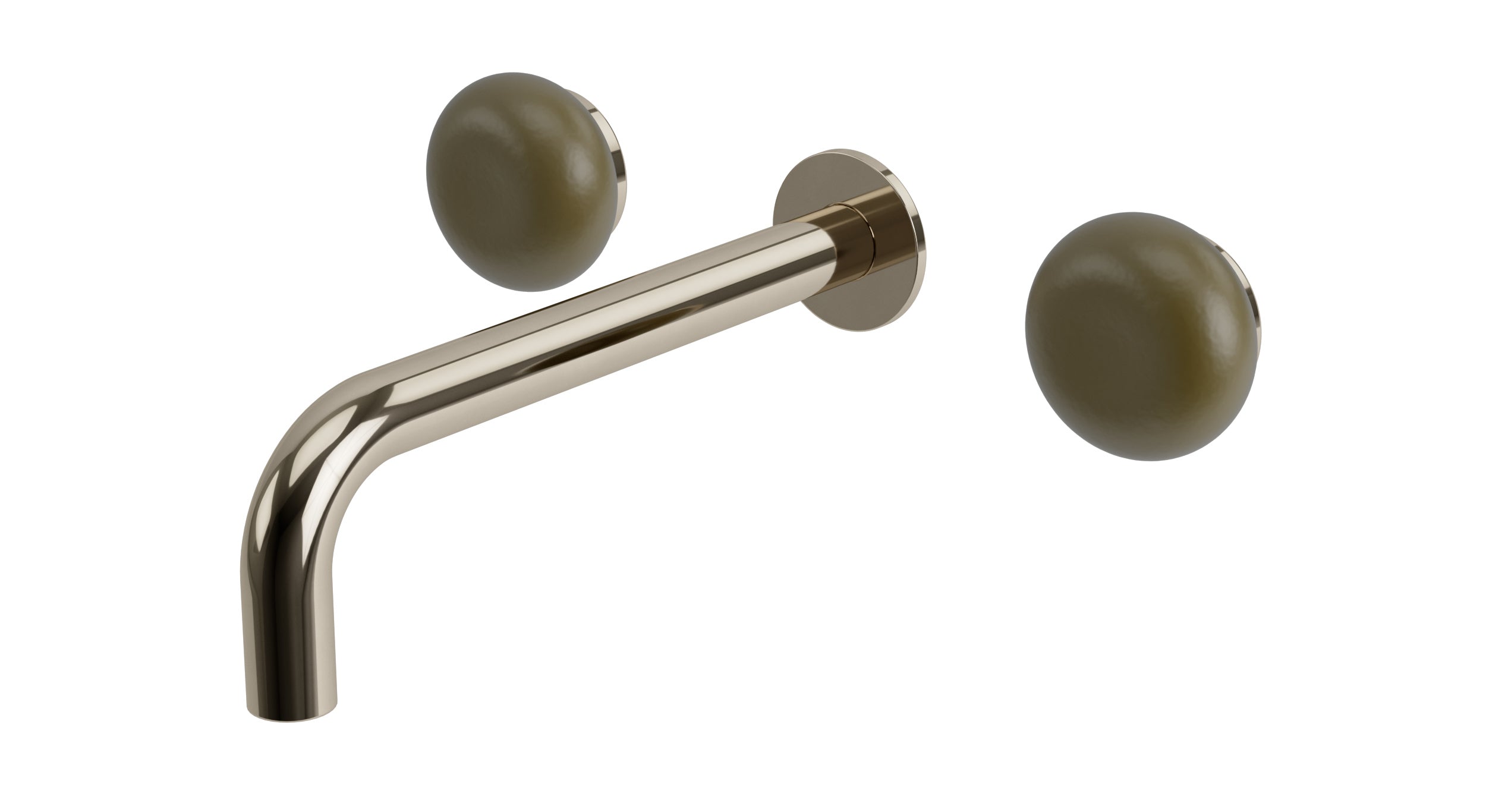 Foundry Two Handle Wall Mount 7.5" Lavatory Faucet with Pebble Ceramic Knob Handles in Polished Nickel